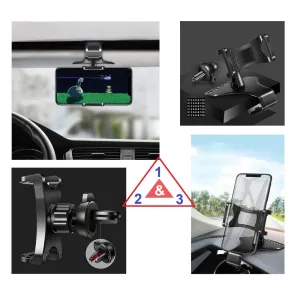 3 in 1 Car GPS Smartphone Holder: Dashboard / Visor Clamp   AC Grid Clip for Gresso Regal R3 - Black