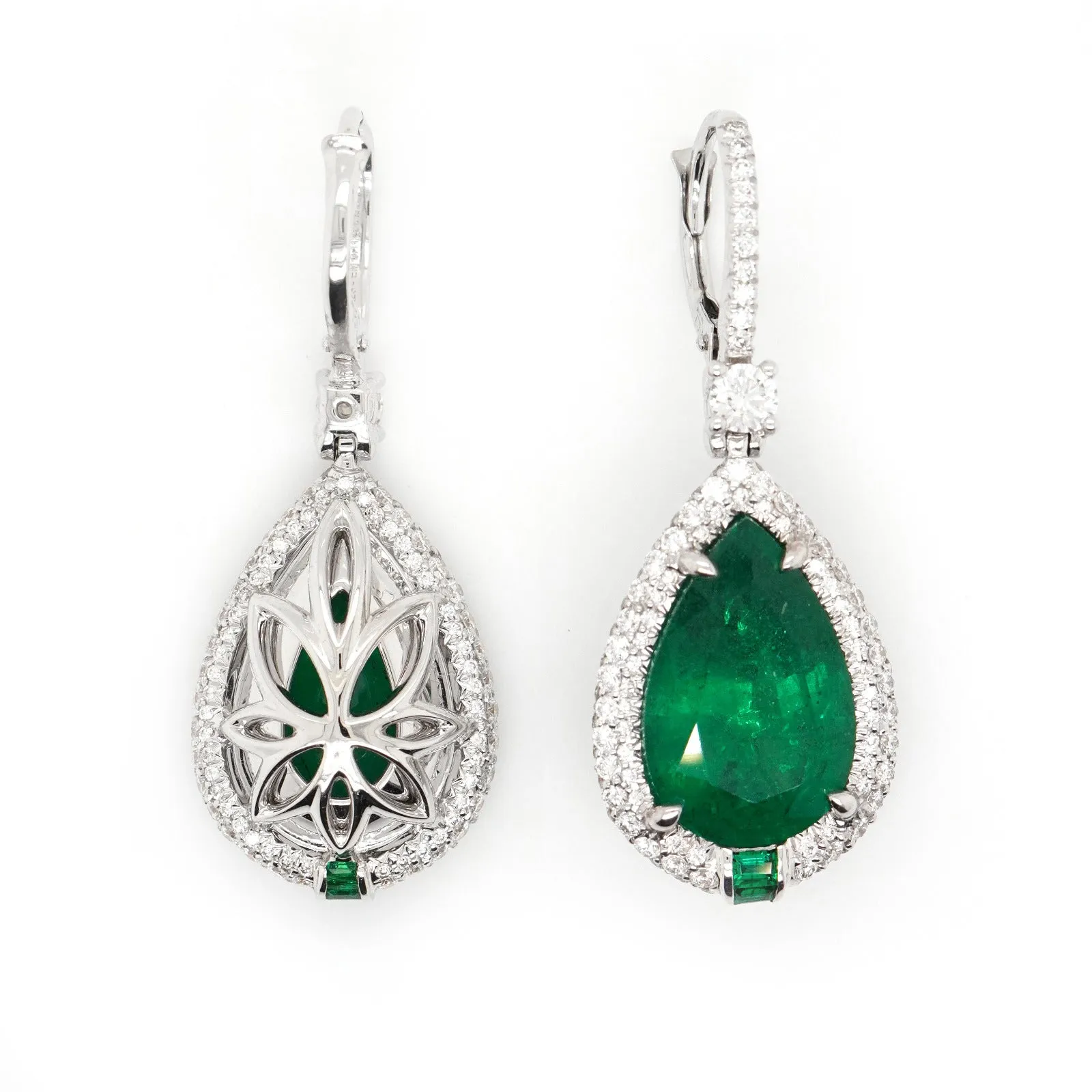 5.10 / 4.23 cts  Emerald with Diamond Earrings