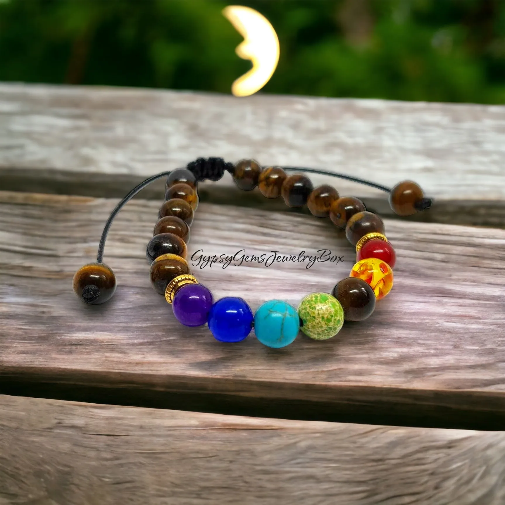 7 CHAKRA & Tiger’s Eye Yellow Golden Brown Braided Macrame Adjustable Sliding Knot Round Smooth (8mm) Natural Gemstone Crystal Energy Bead Bracelet