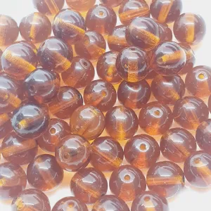 8mm Round Czech Glass Beads (25) - Amber Transparent