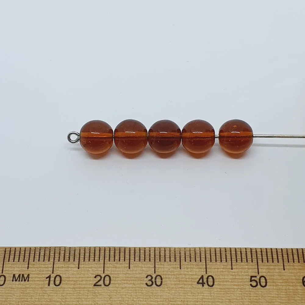 8mm Round Czech Glass Beads (25) - Amber Transparent