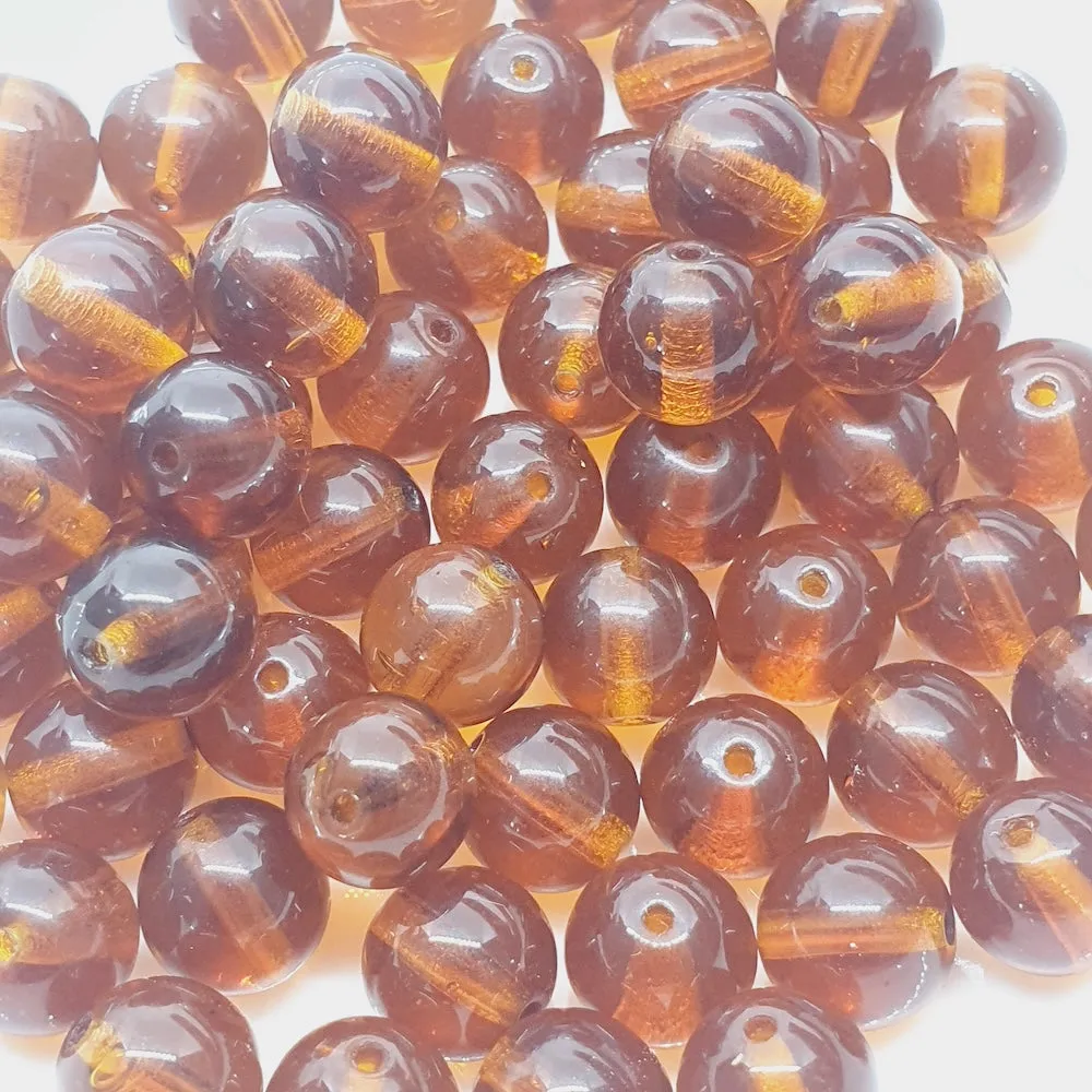 8mm Round Czech Glass Beads (25) - Amber Transparent