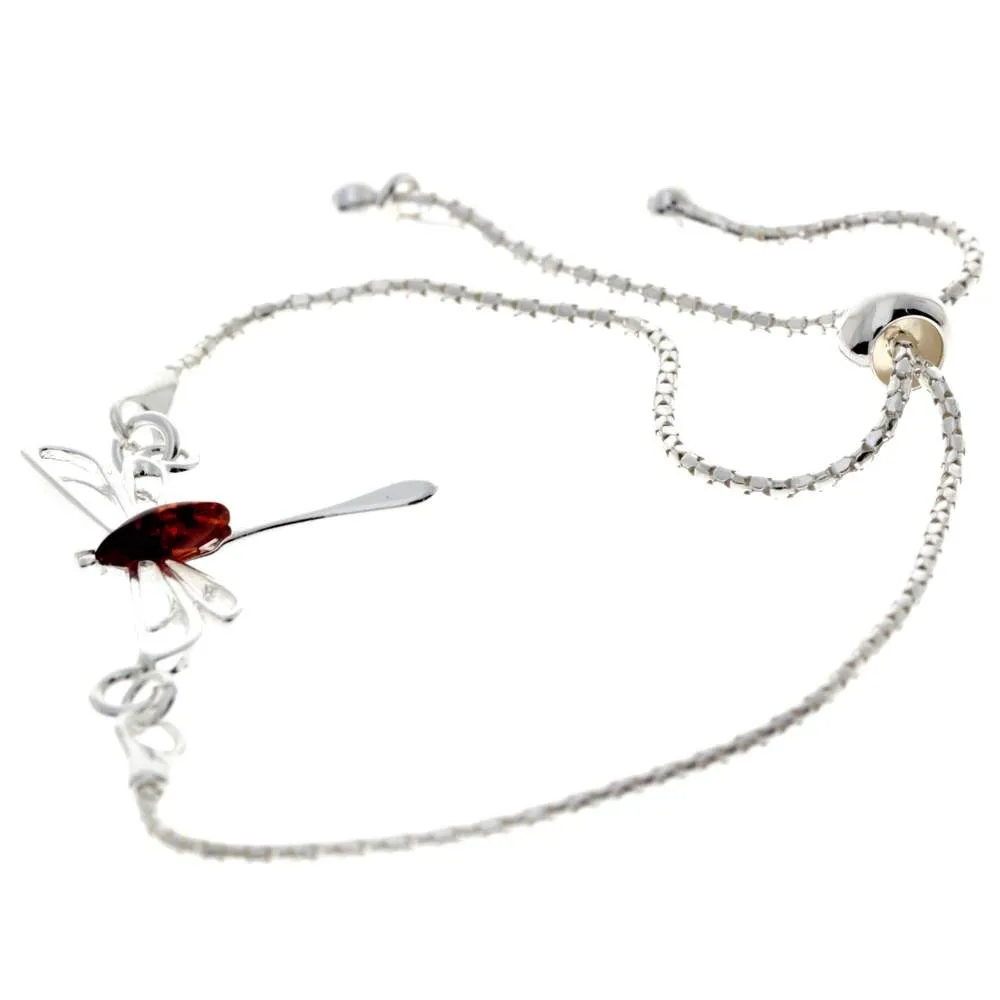 925 Sterling Silver & Baltic Amber Modern Dragonfly Adjustable Bracelet - AXB1