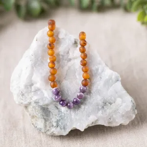 Adults | Amethyst   Raw Cognac Amber Necklace