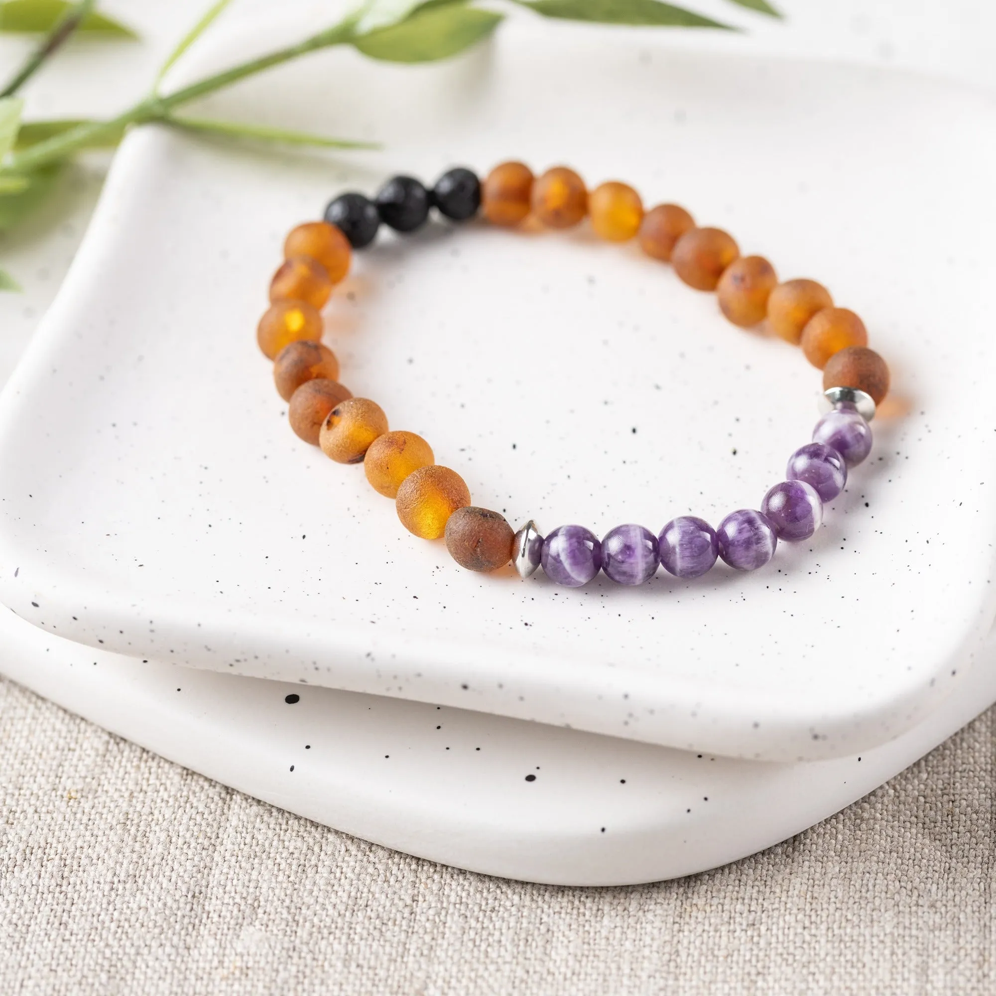 Adults | Amethyst   Raw Cognac Aromatherapy Bracelet
