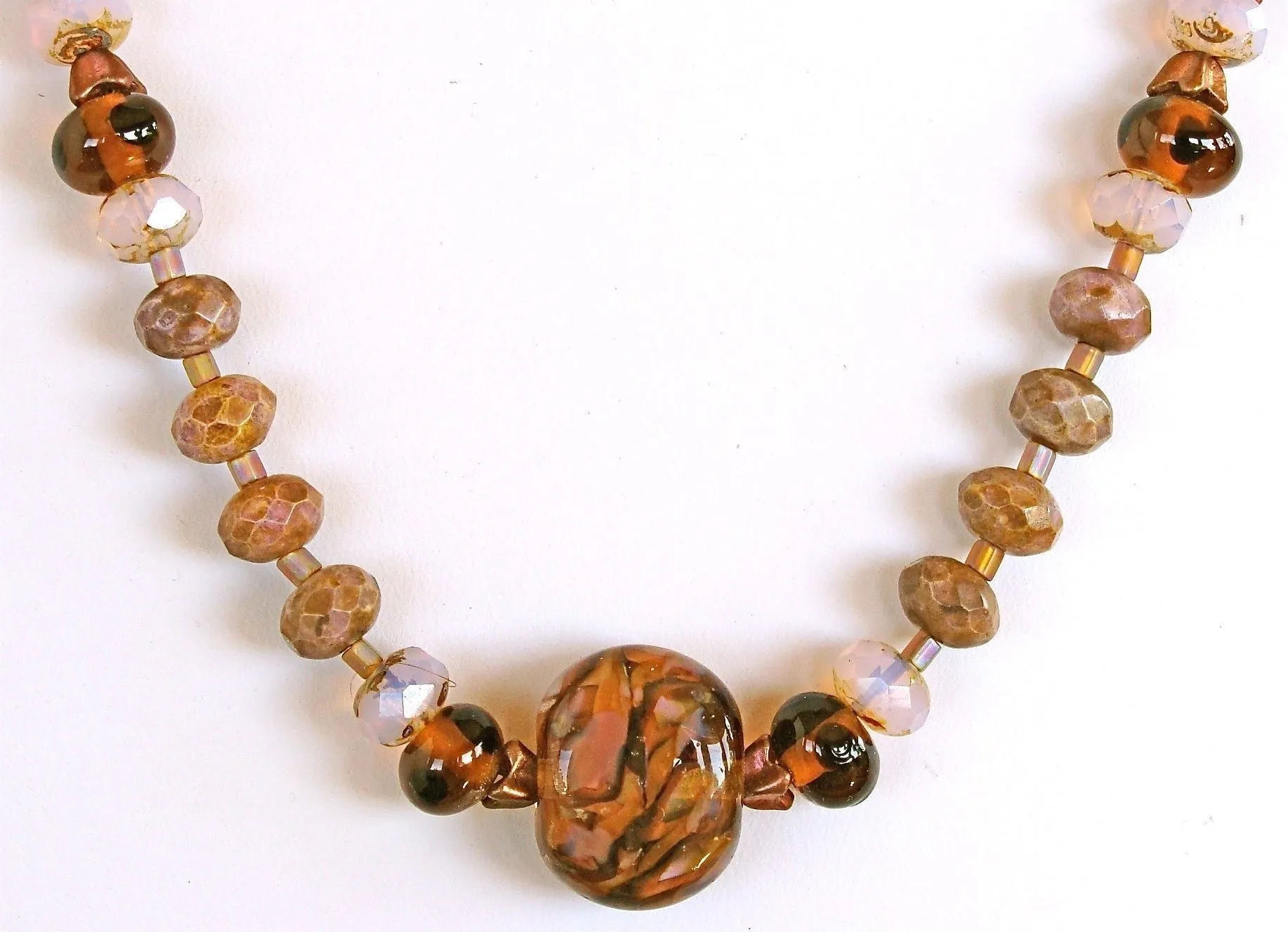 Amber Wave: 21" Charoite Stone Necklace in Amber and Mauve