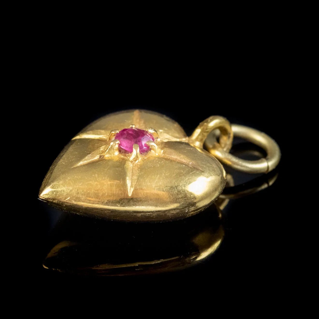 Antique Victorian Ruby Heart Pendant 15Ct Gold Circa 1880