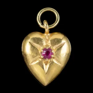 Antique Victorian Ruby Heart Pendant 15Ct Gold Circa 1880