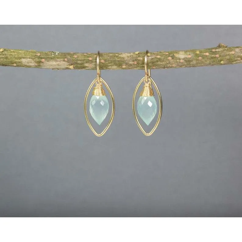 Aqua Chalcedony Marquise Earrings