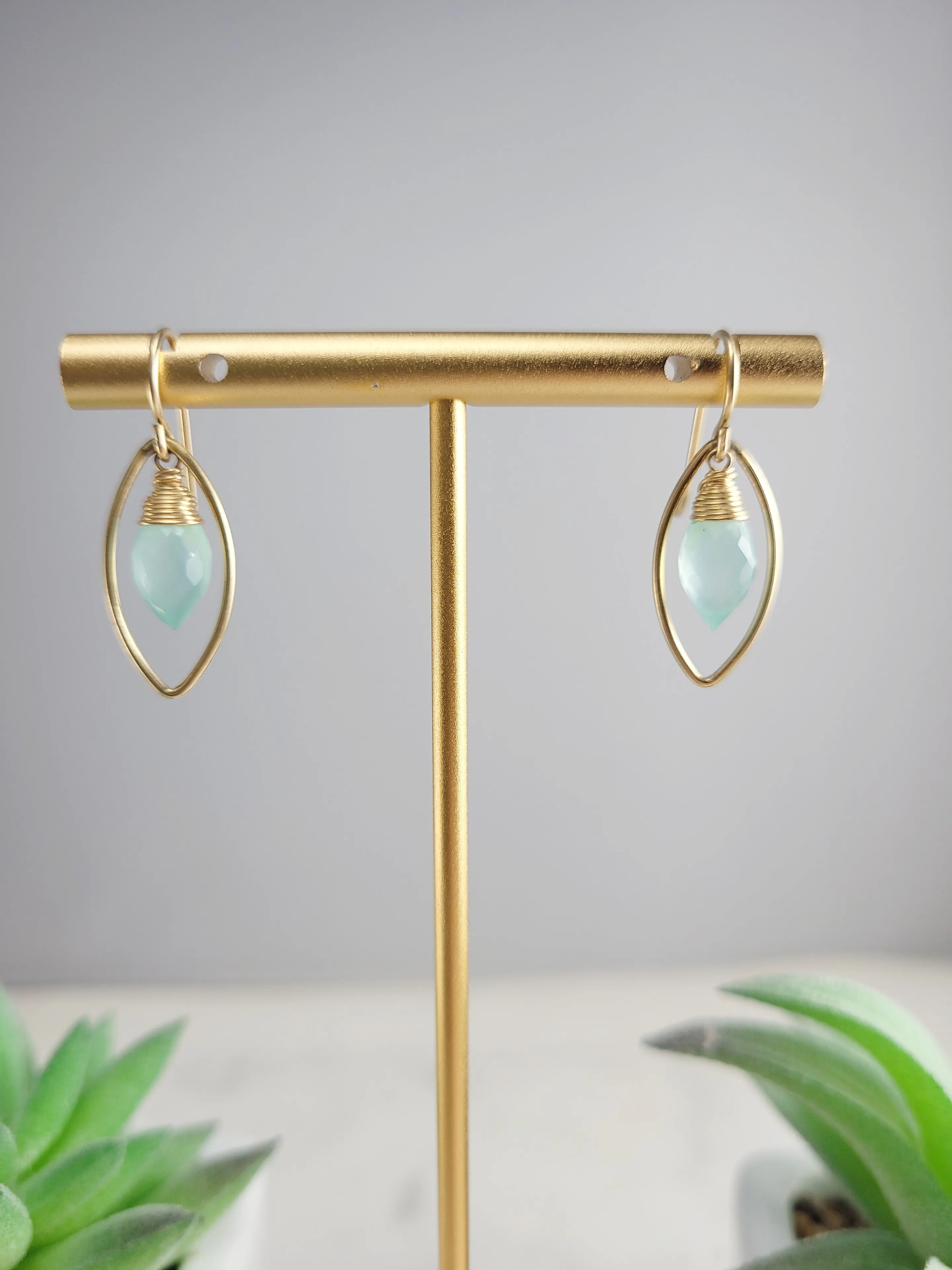 Aqua Chalcedony Marquise Earrings