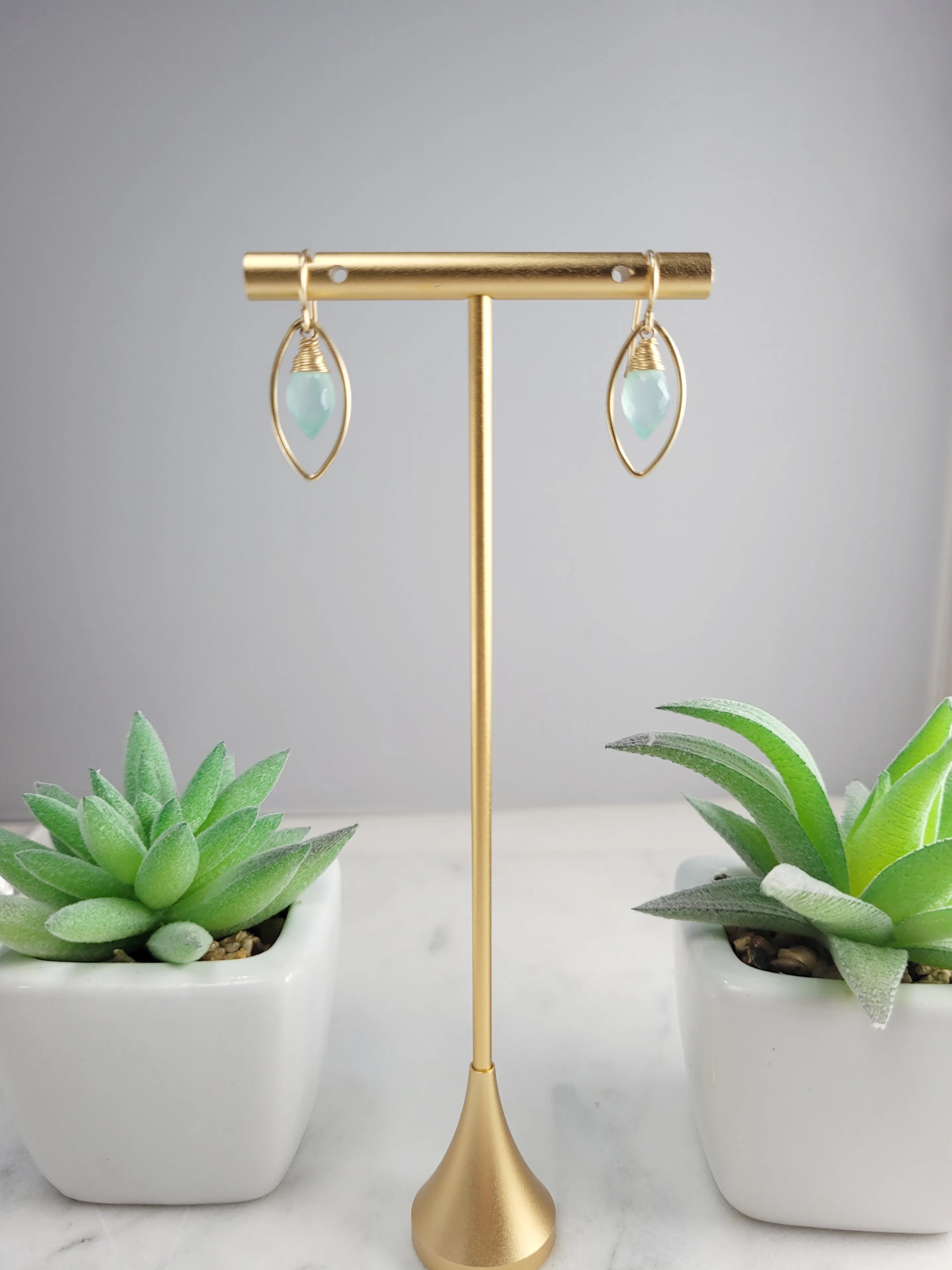 Aqua Chalcedony Marquise Earrings