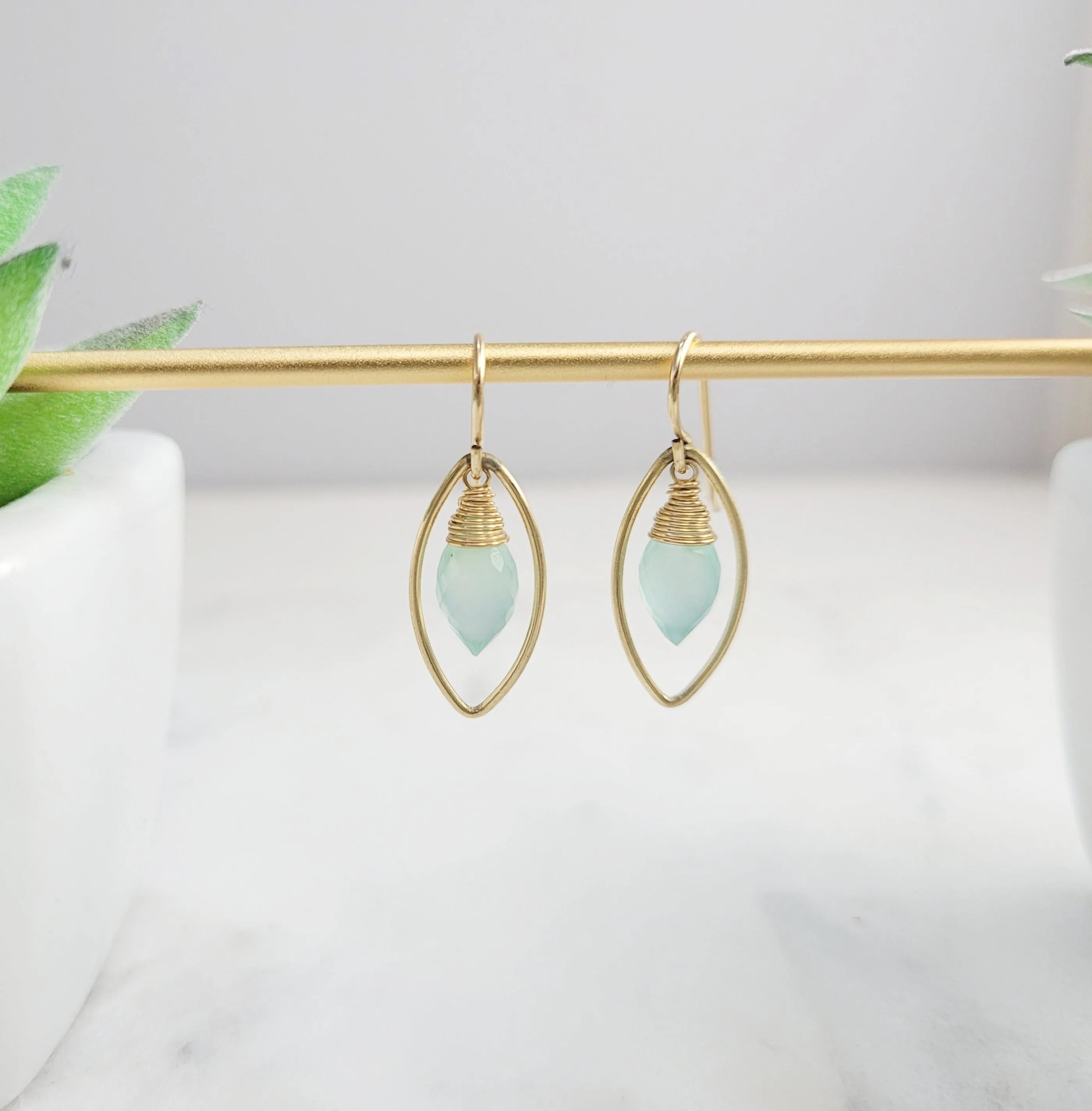 Aqua Chalcedony Marquise Earrings