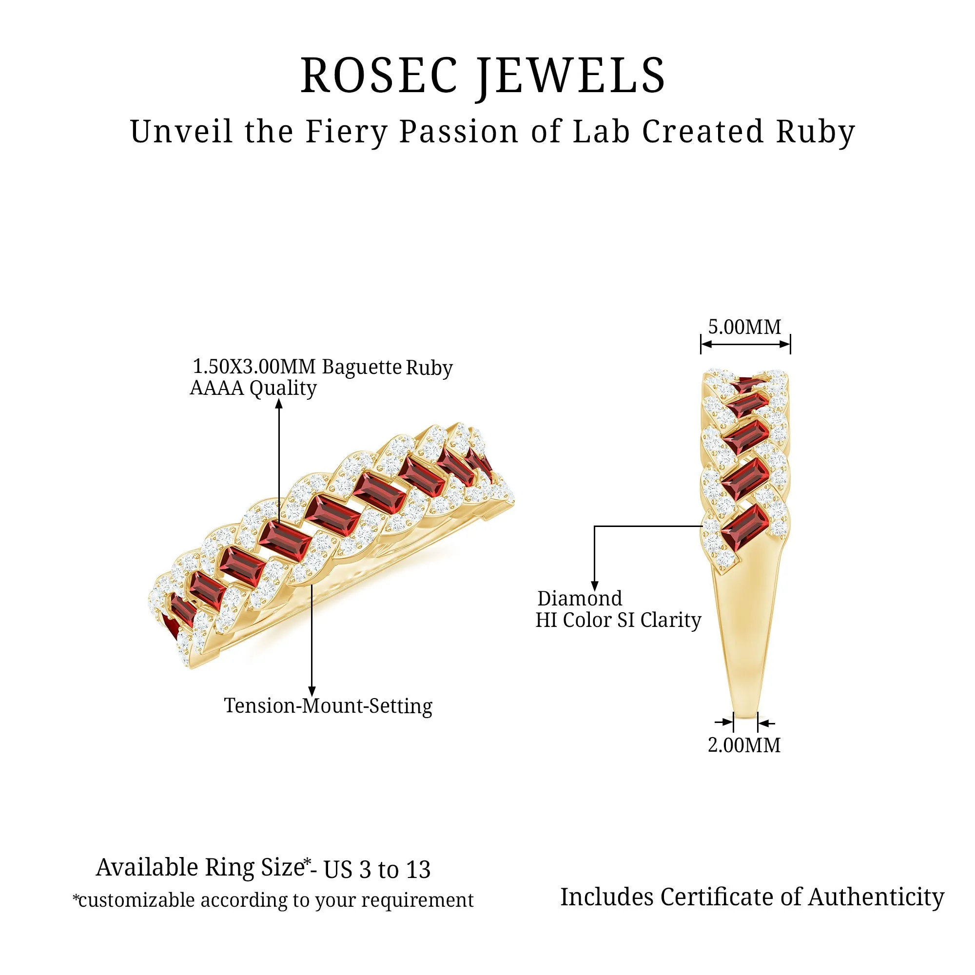 Baguette Created Ruby Braided Eternity Band Ring with Diamond