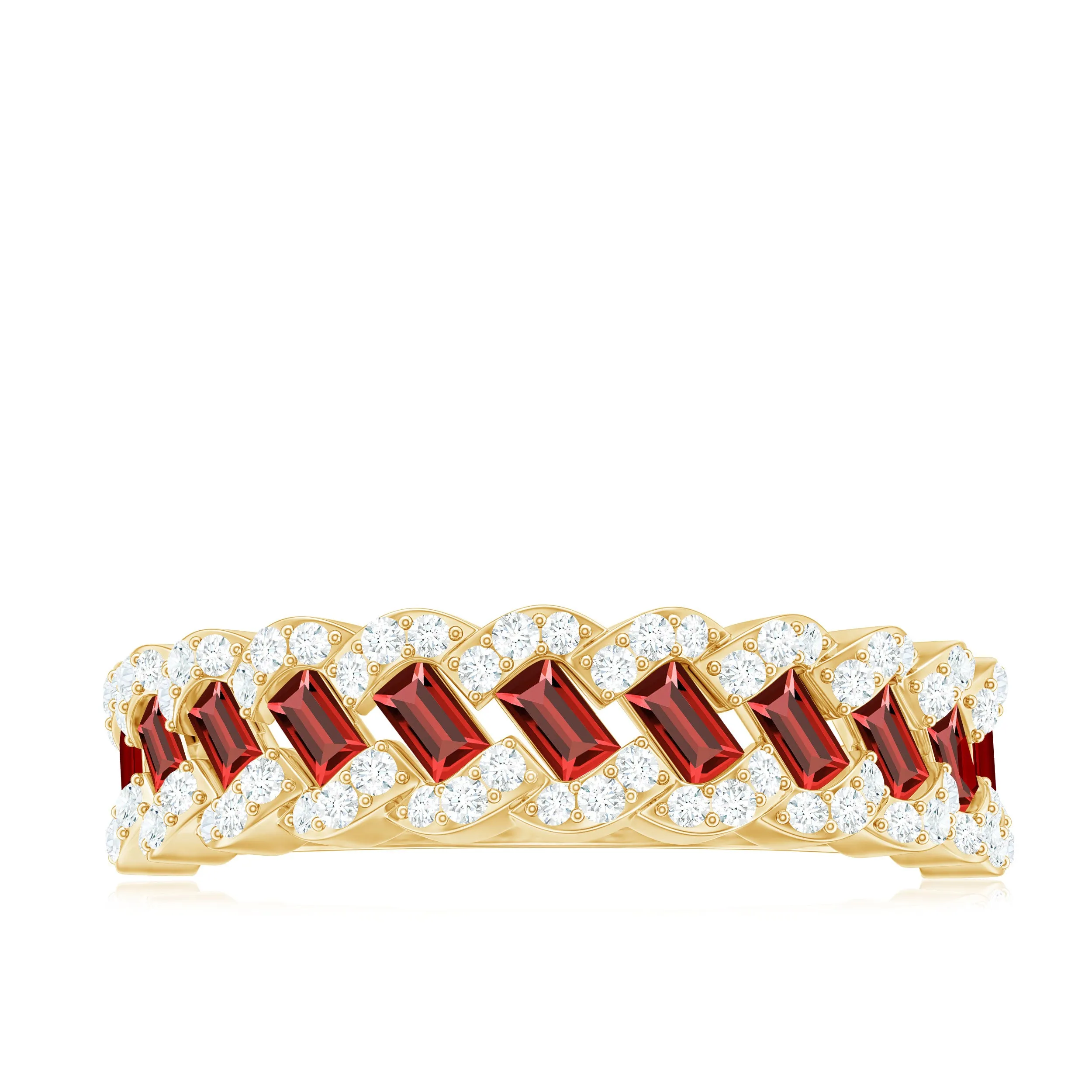 Baguette Created Ruby Braided Eternity Band Ring with Diamond