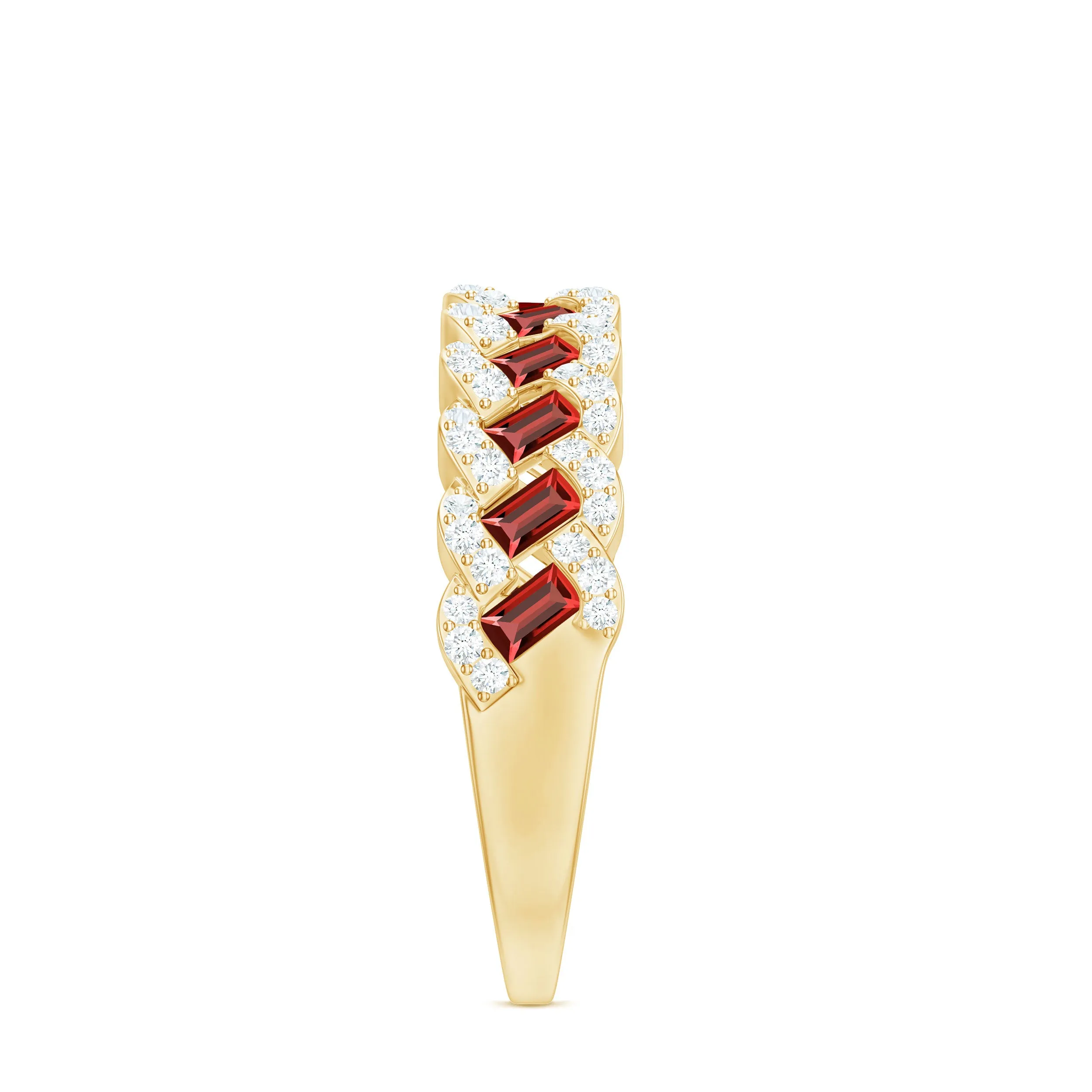 Baguette Created Ruby Braided Eternity Band Ring with Diamond