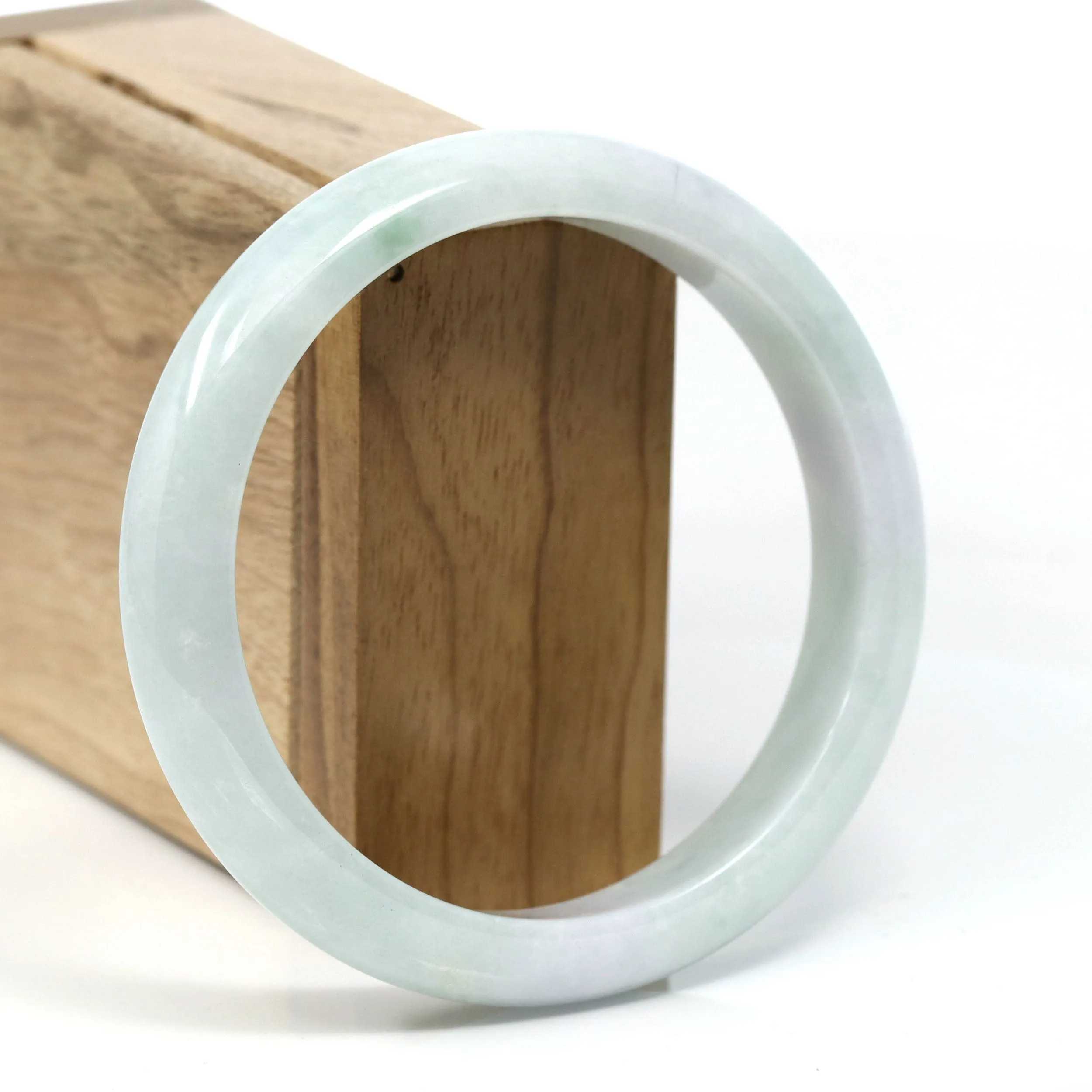 Baikalla™ "Classic" Genuine Jadeite Jade White-Green Bangle Bracelet (62.48mm) #T265