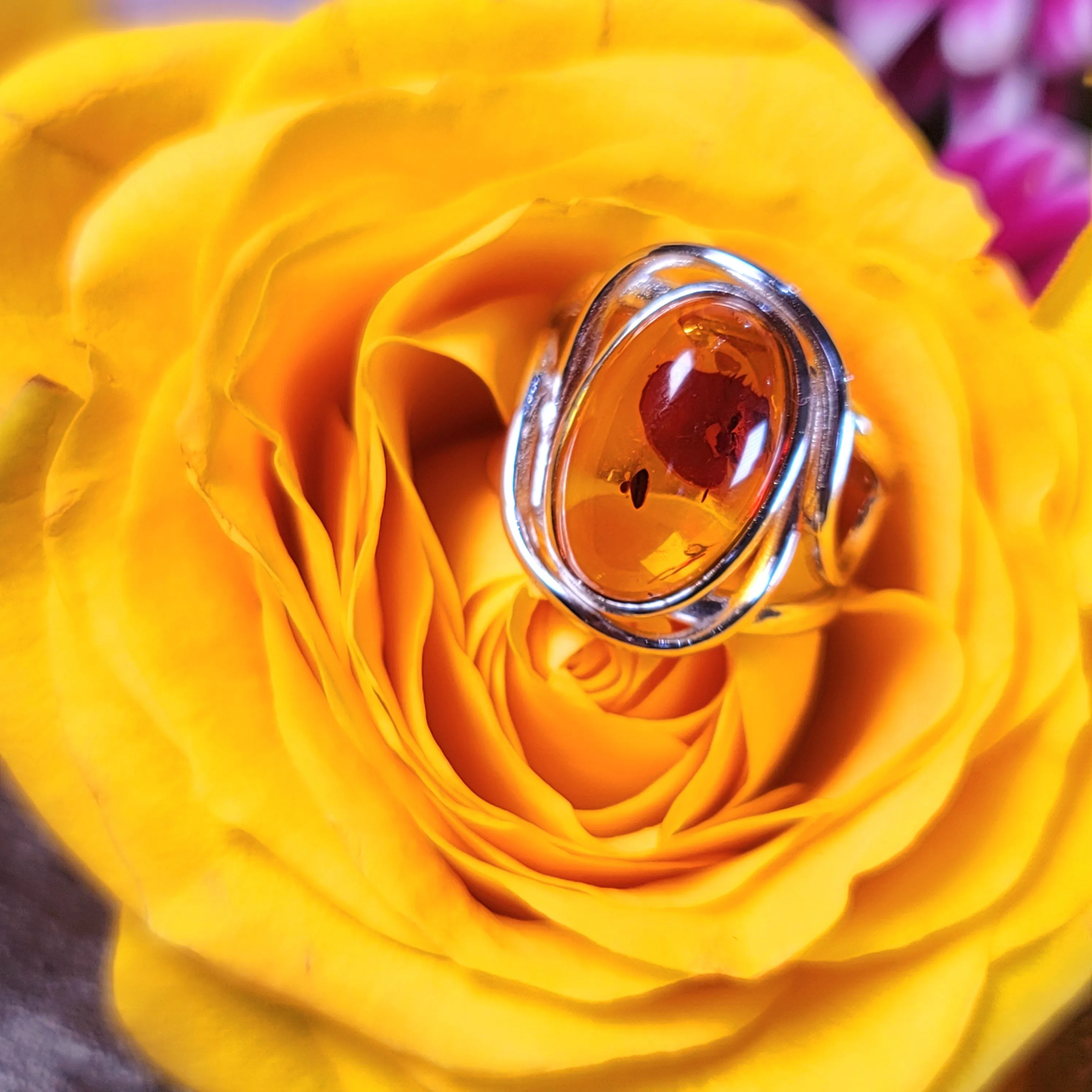 Baltic Amber Adjustable Finger Bracelet .925 Silver for Manifesting Abundance, Optimism & Purification of Energy