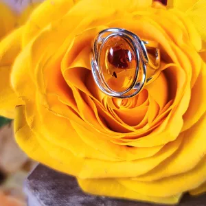 Baltic Amber Adjustable Finger Bracelet .925 Silver for Manifesting Abundance, Optimism & Purification of Energy