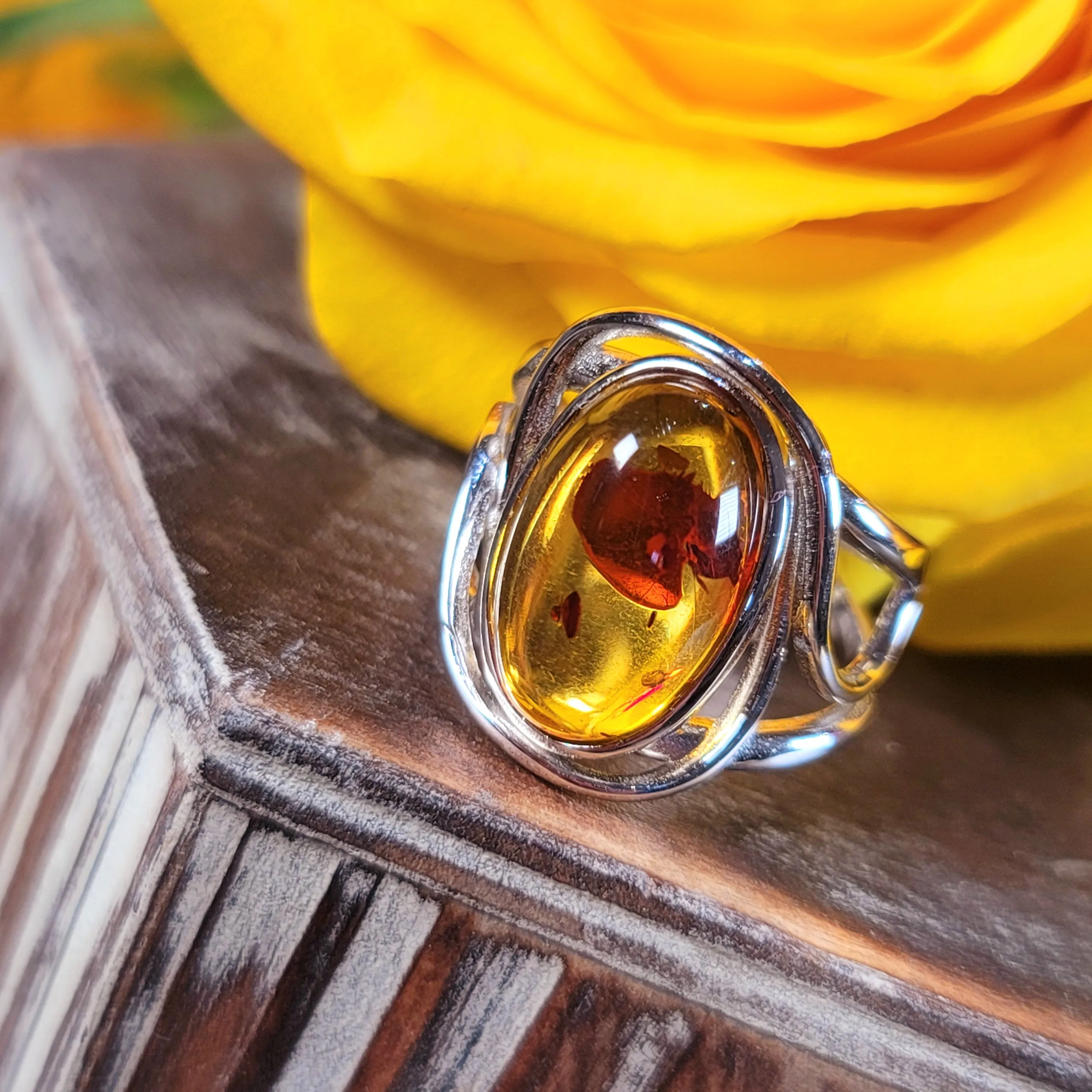Baltic Amber Adjustable Finger Bracelet .925 Silver for Manifesting Abundance, Optimism & Purification of Energy