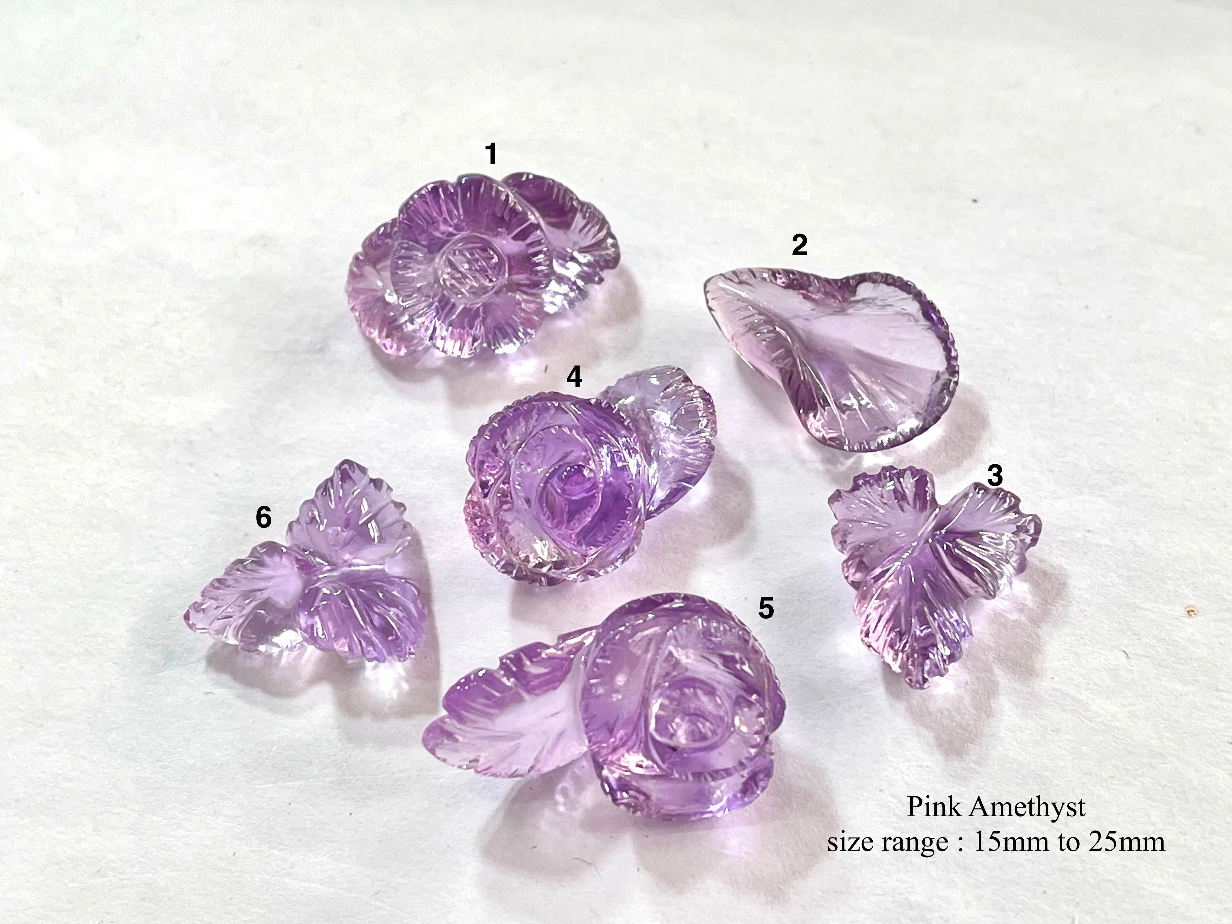 Beautiful! Hand carved AAA Quality Pink Amethyst flower Carvings