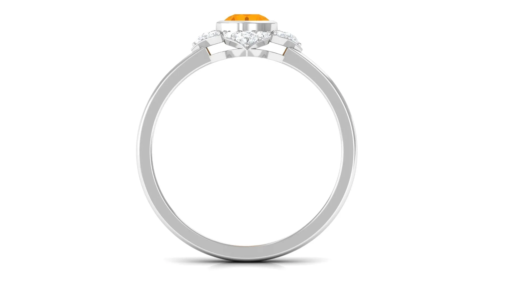 Bezel Set Orange Fire Opal Flower Engagement Ring with Diamond