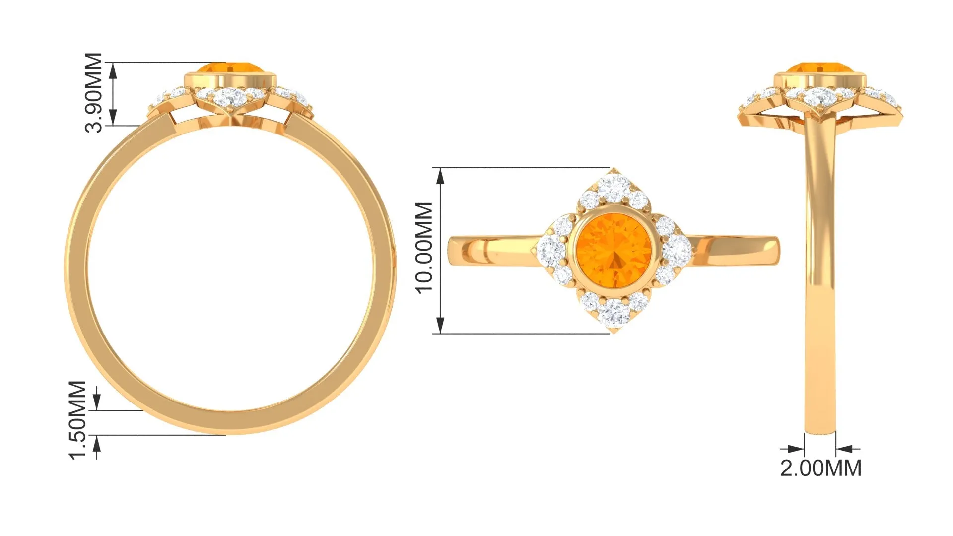 Bezel Set Orange Fire Opal Flower Engagement Ring with Diamond