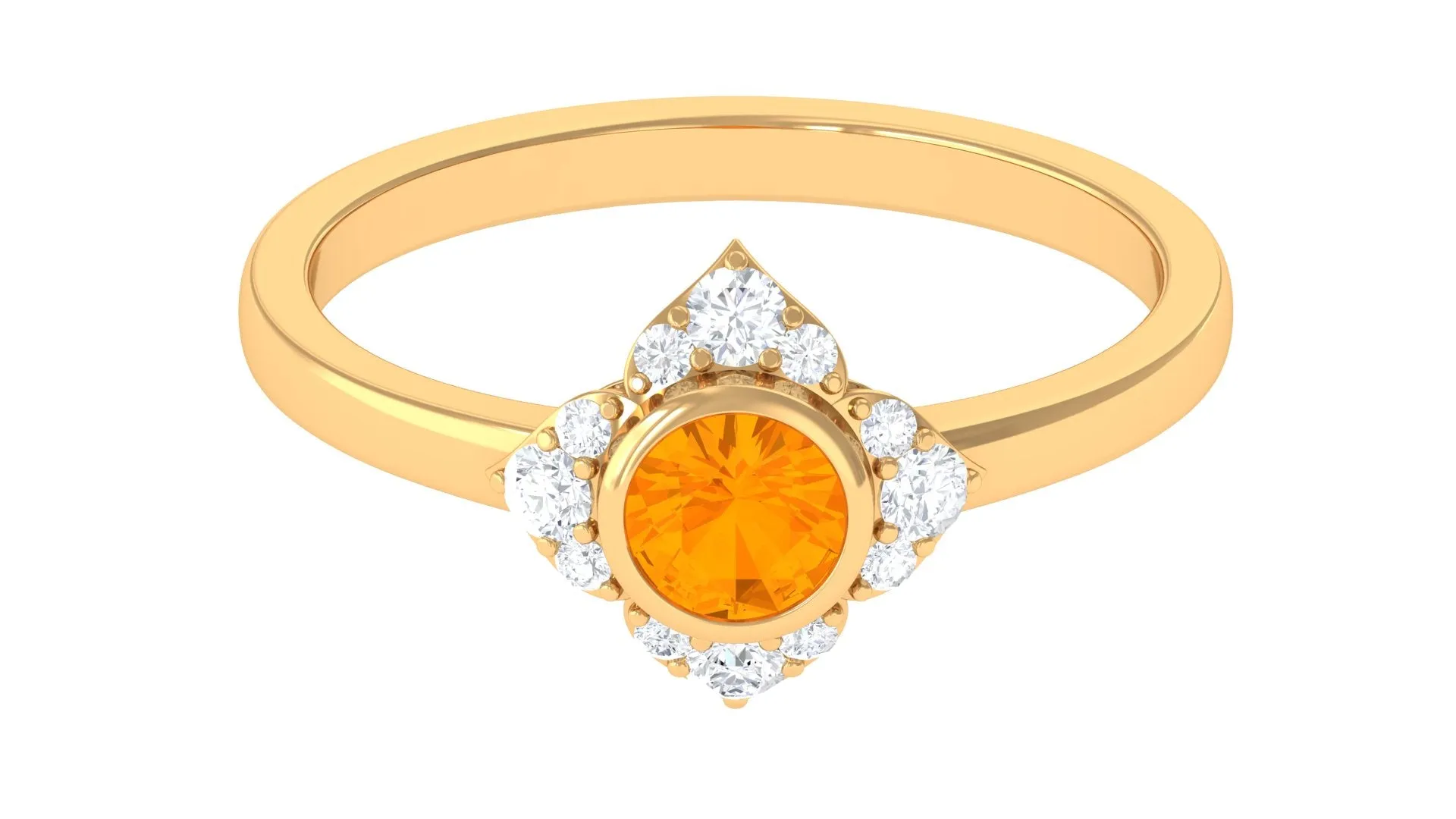Bezel Set Orange Fire Opal Flower Engagement Ring with Diamond