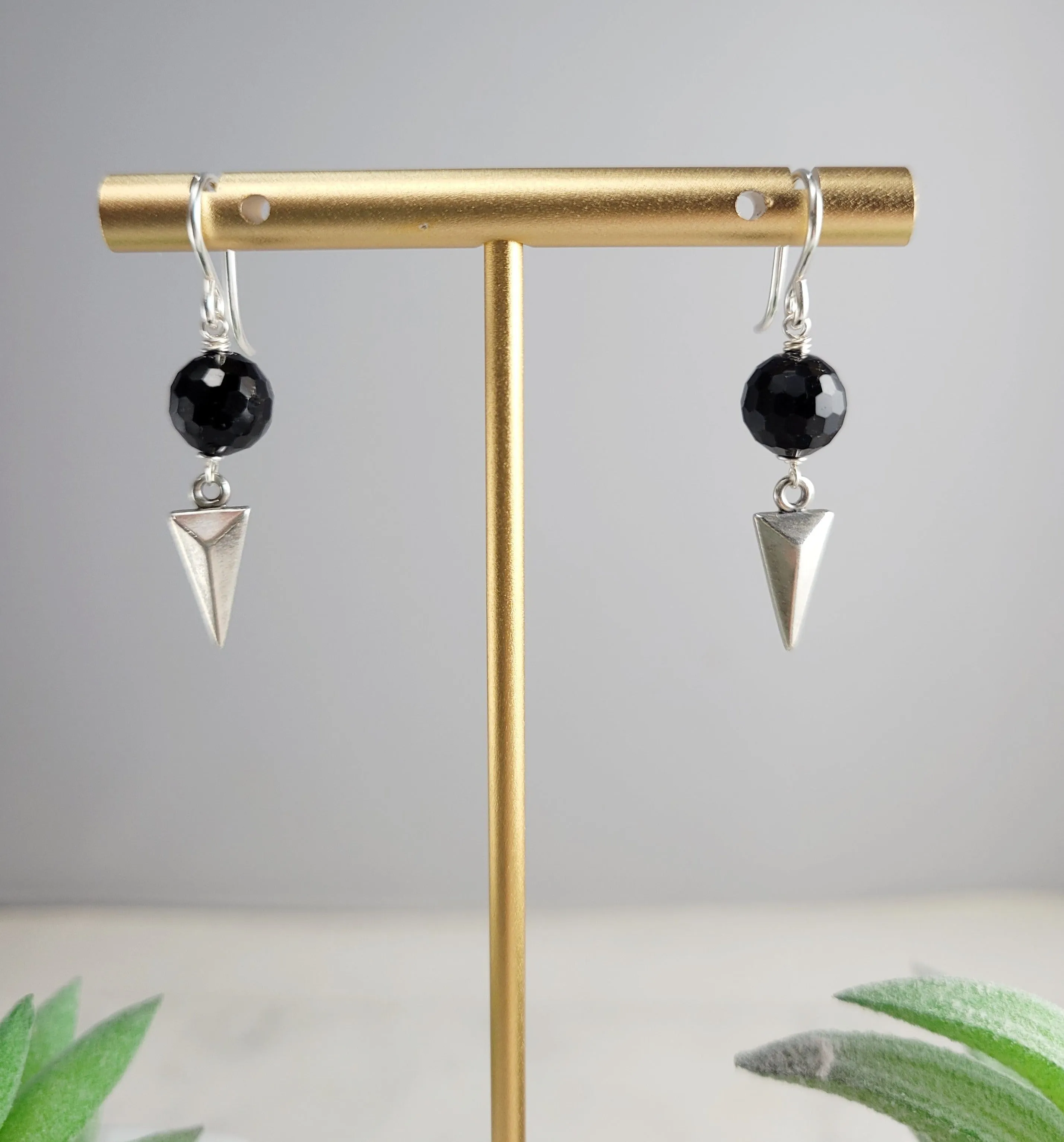 Black Spinel Spike Earrings