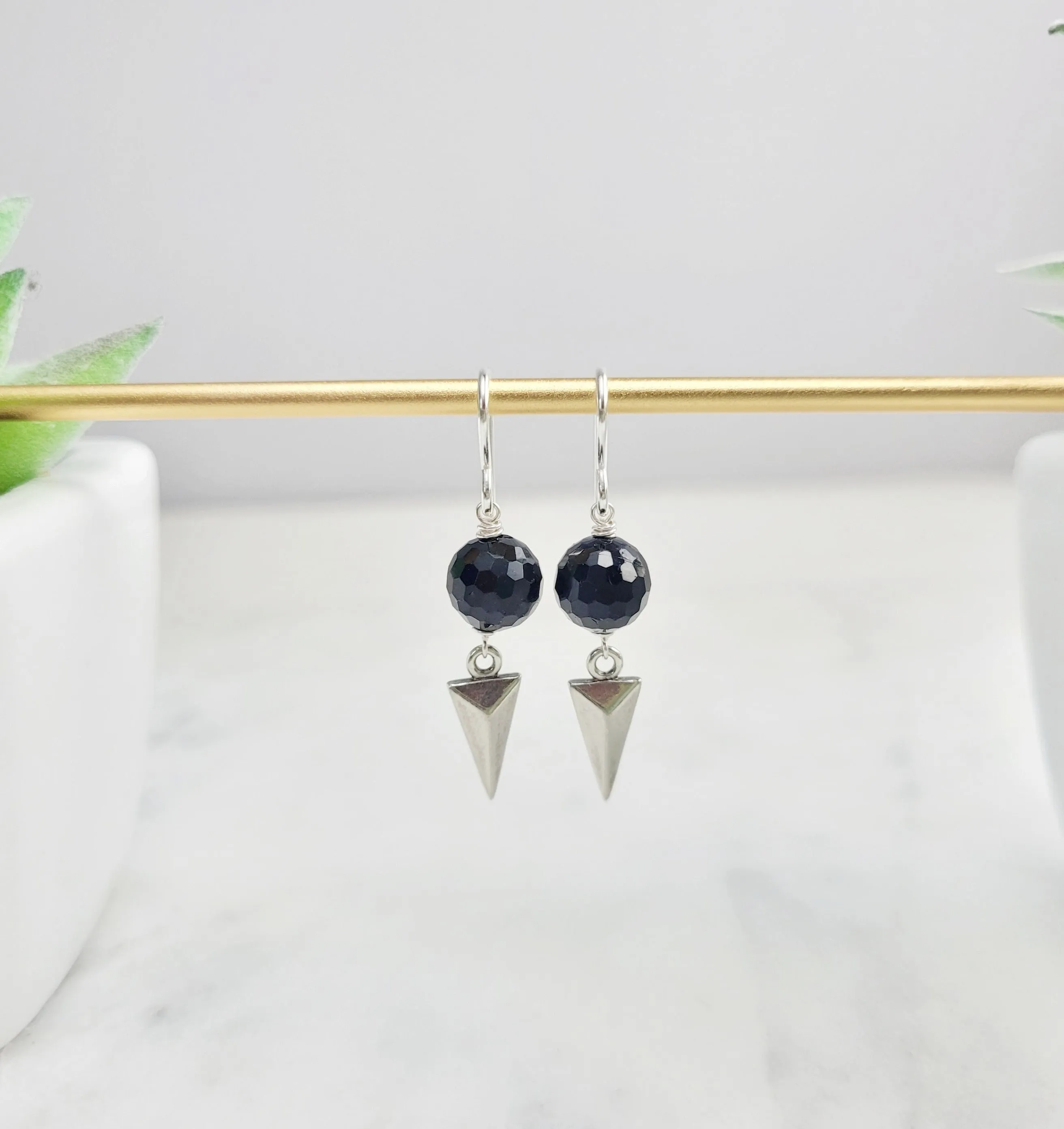 Black Spinel Spike Earrings