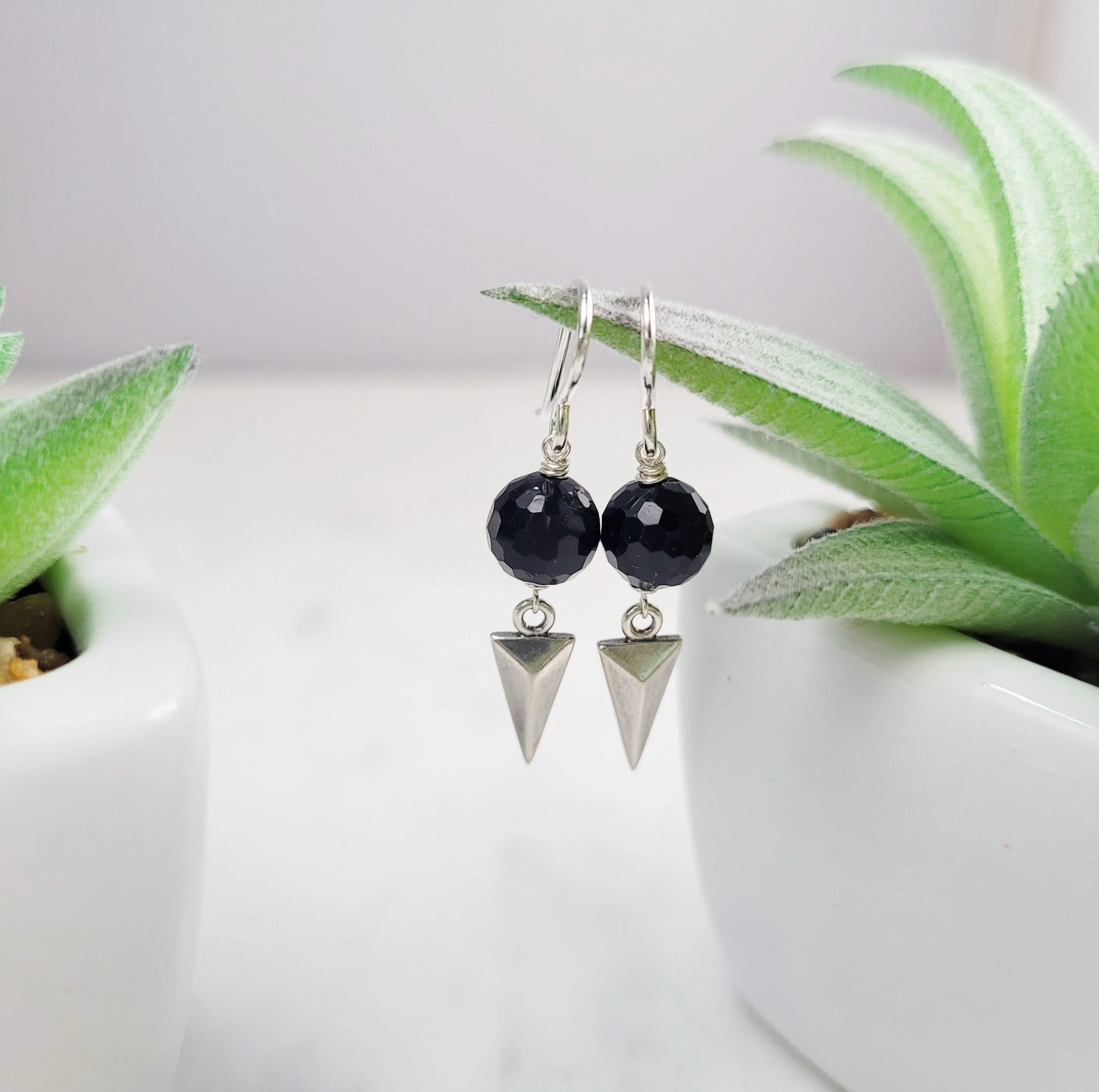Black Spinel Spike Earrings