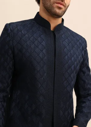 Blue Resham Work Jodhpuri Suit For Men
