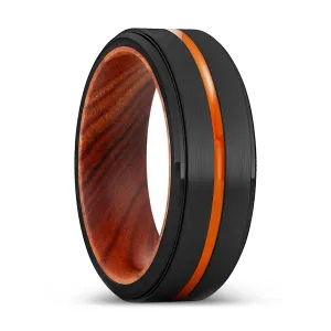 BOISE | IRON Wood, Black Tungsten Ring, Orange Groove, Stepped Edge
