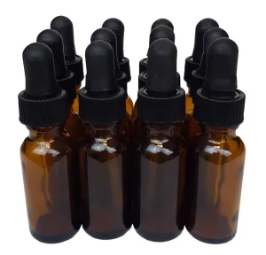 Bottle, Flint Glass, Round, Amber Color, 1/2 ounce, with dropper assembly.  Pack 144.