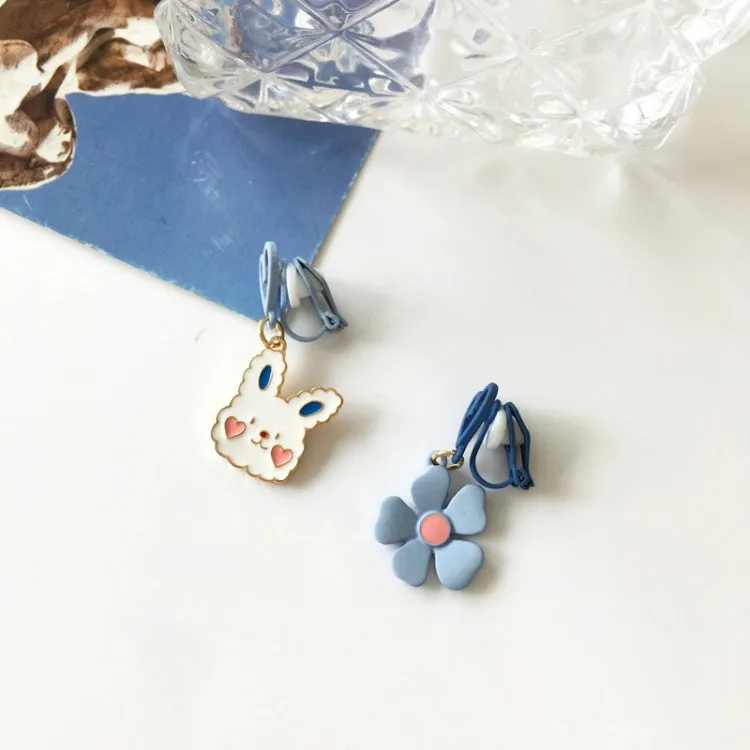 Bunny Earrings Sweet Love Flower Asymmetric