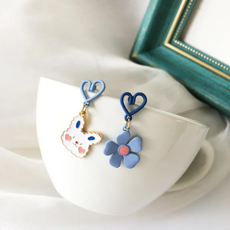 Bunny Earrings Sweet Love Flower Asymmetric