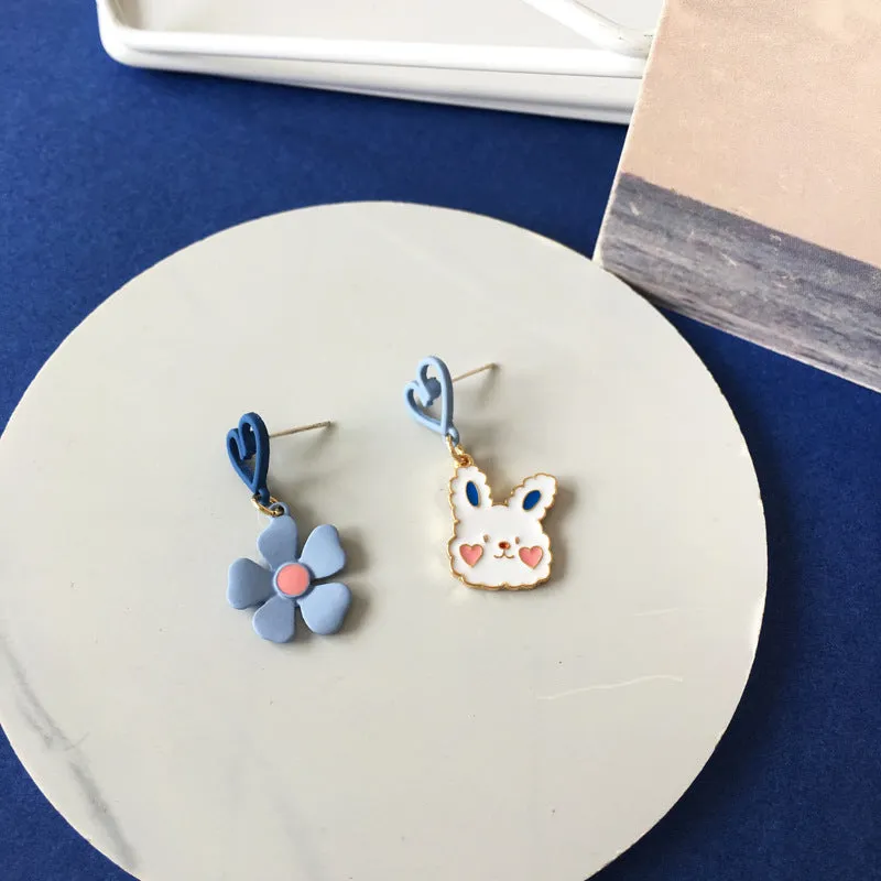 Bunny Earrings Sweet Love Flower Asymmetric