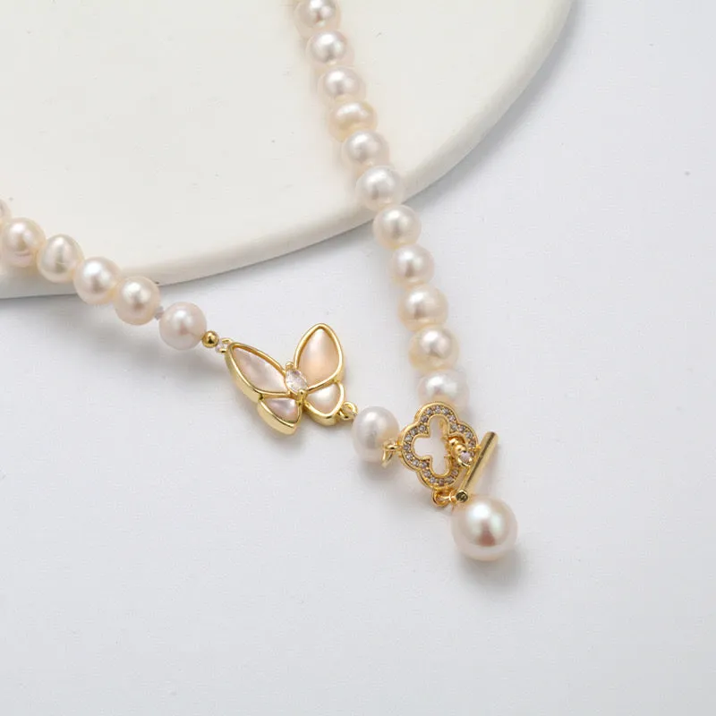Butterfly Pendant Freshwater Pearl Strand Necklace