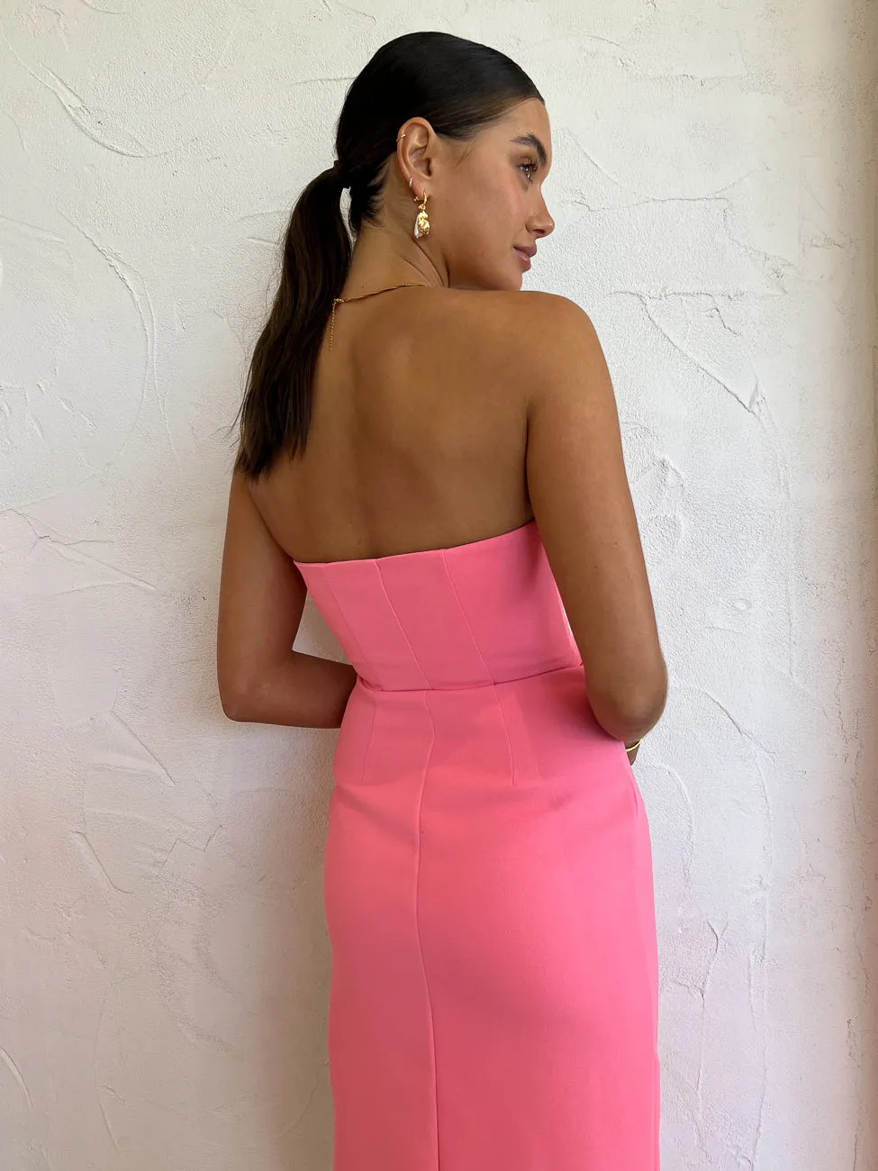 By Johnny Ginny Scoop Split Midi Dress in Melon Pink