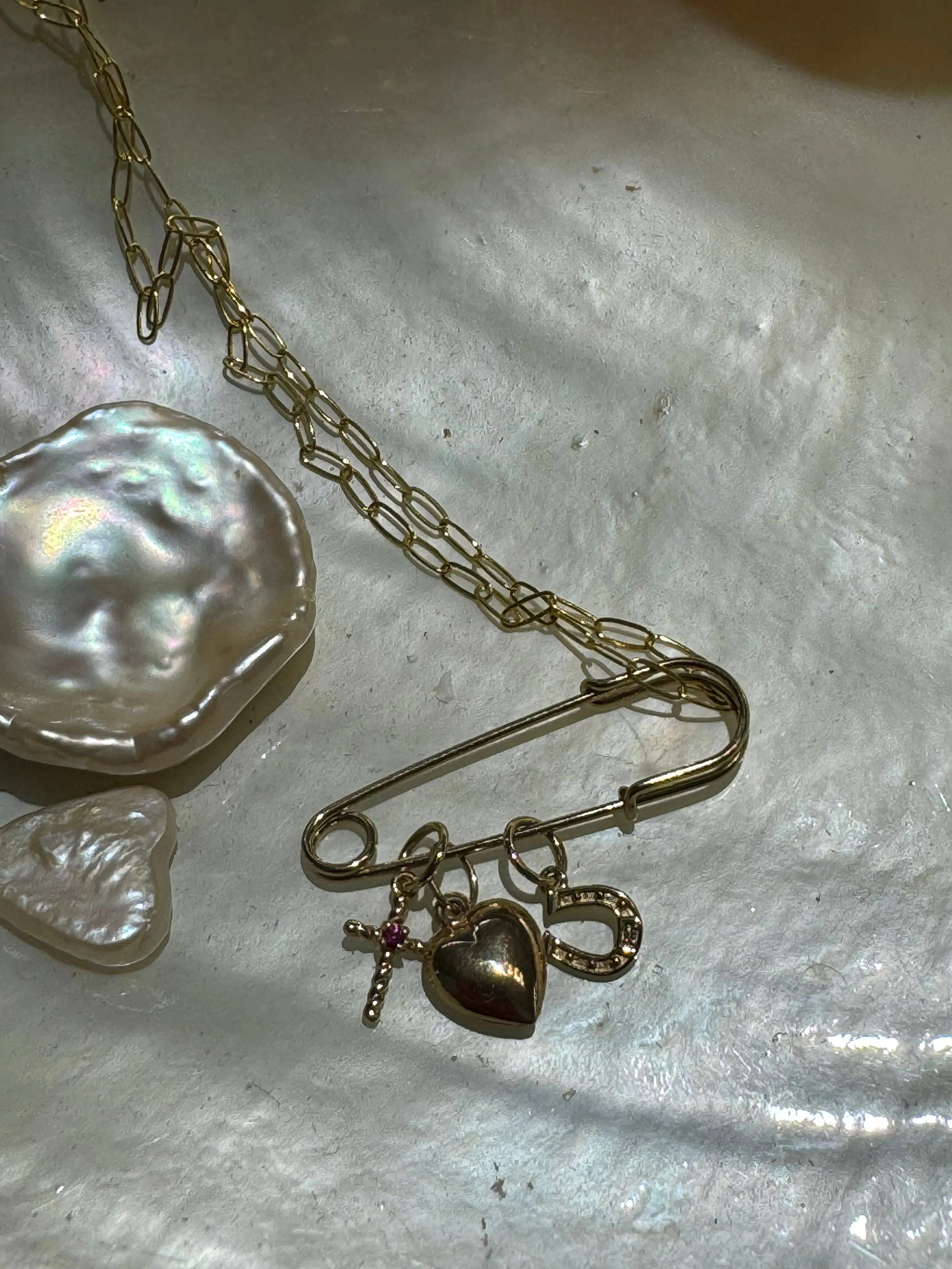 Charm Safety Pin Necklace