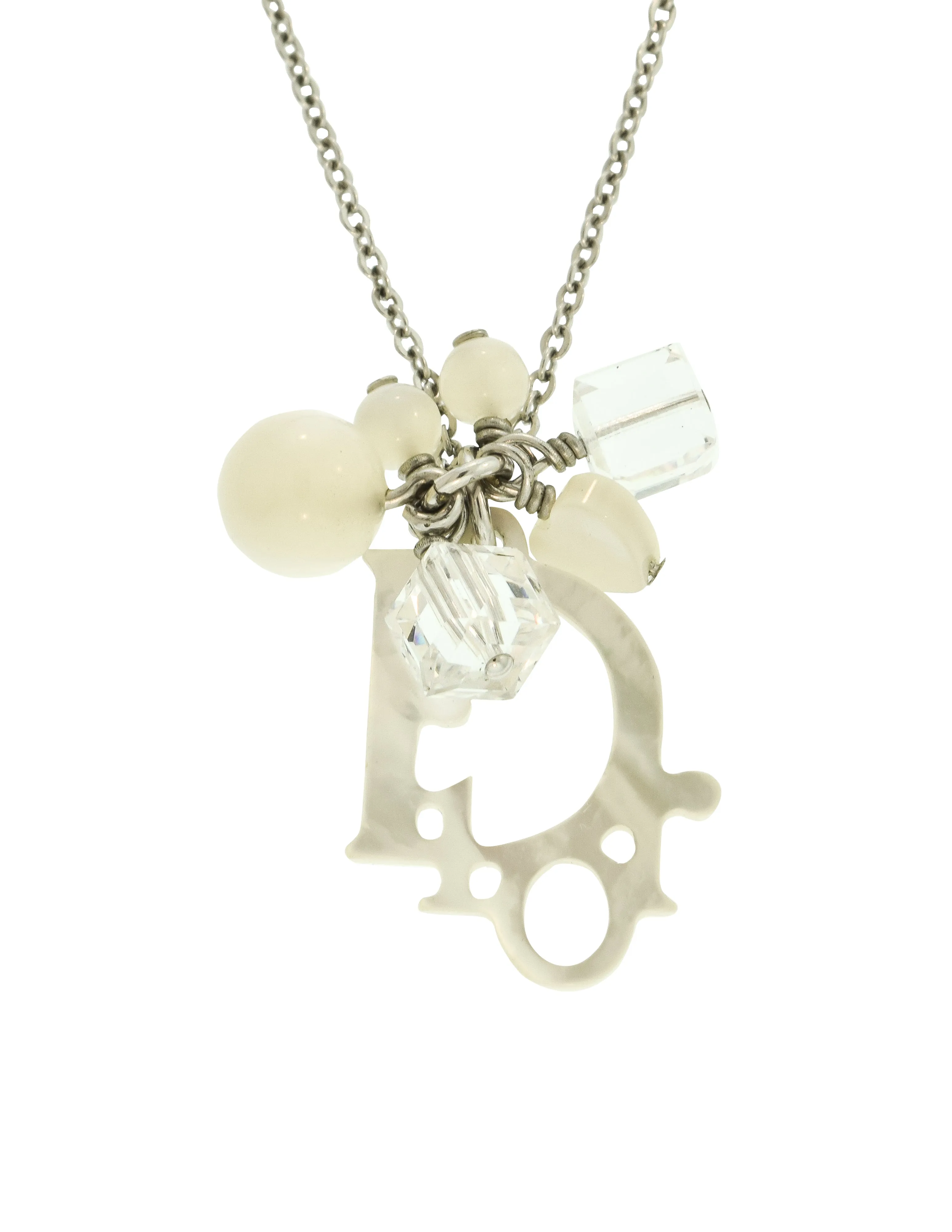 Christian Dior by John Galliano Vintage Mother of Pearl Logo Heart Charm Necklace