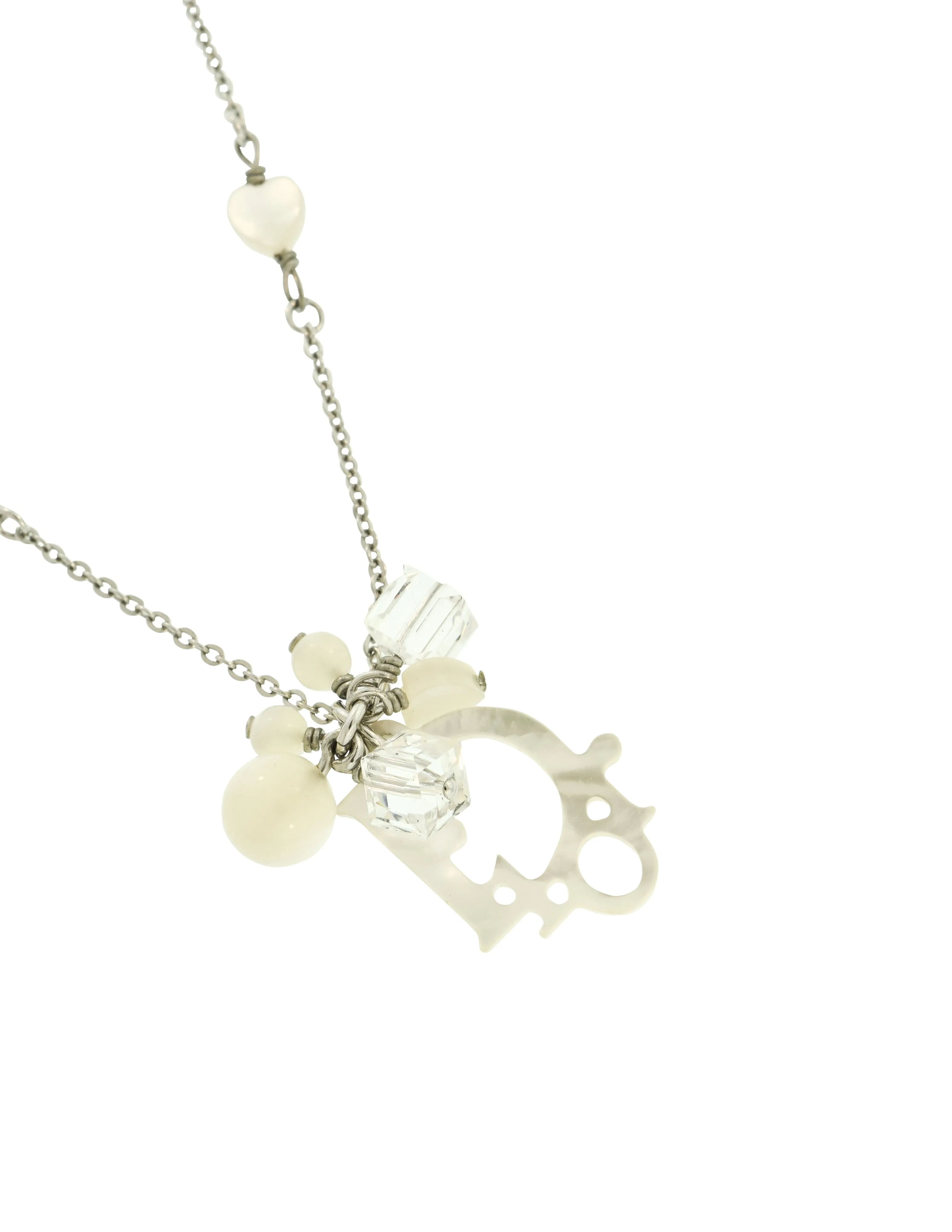 Christian Dior by John Galliano Vintage Mother of Pearl Logo Heart Charm Necklace