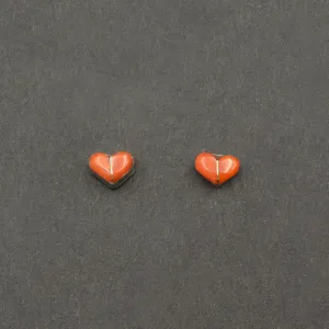 Coral and Silver Heart Earrings