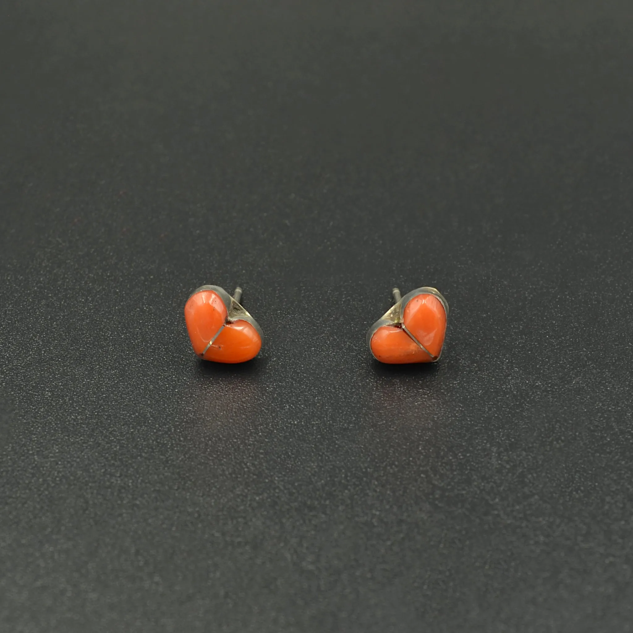 Coral and Silver Heart Earrings