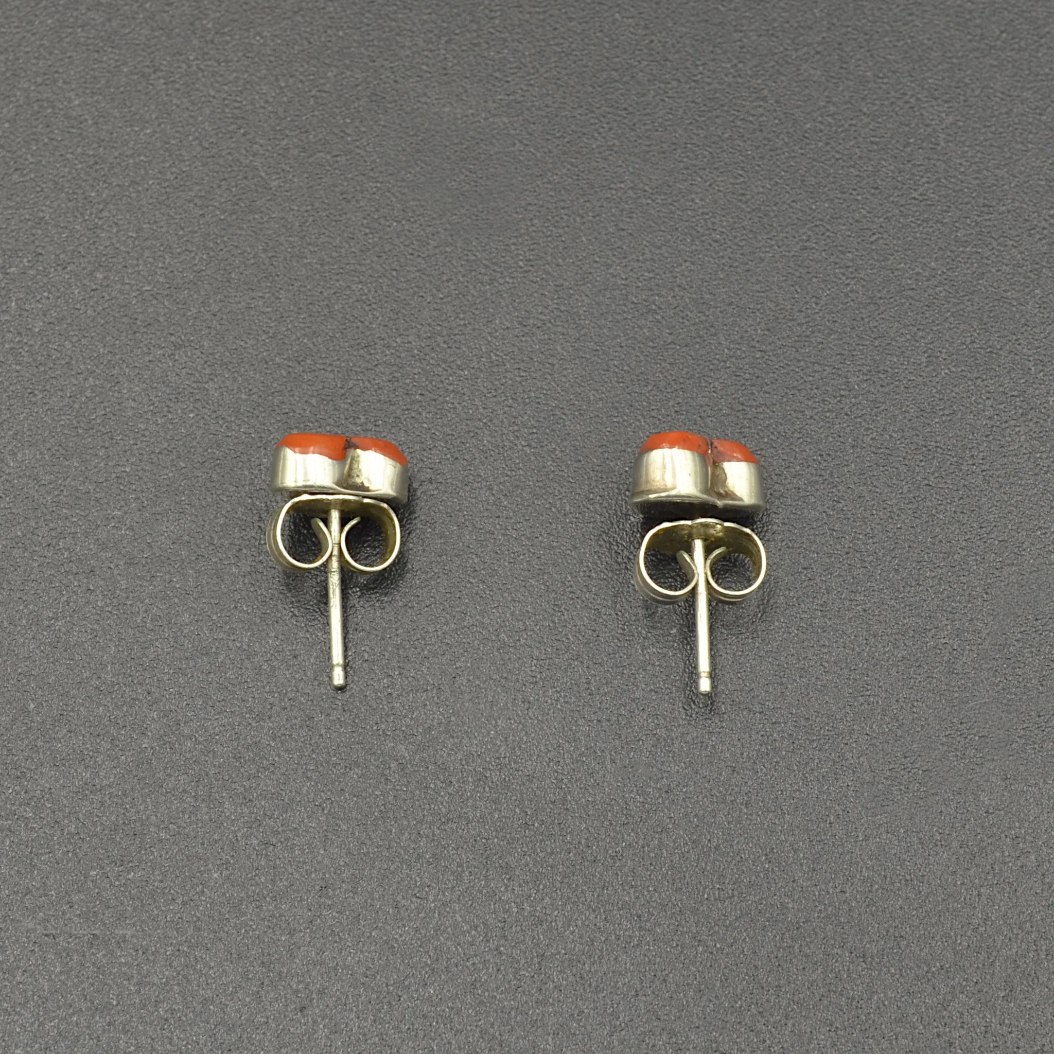 Coral and Silver Heart Earrings