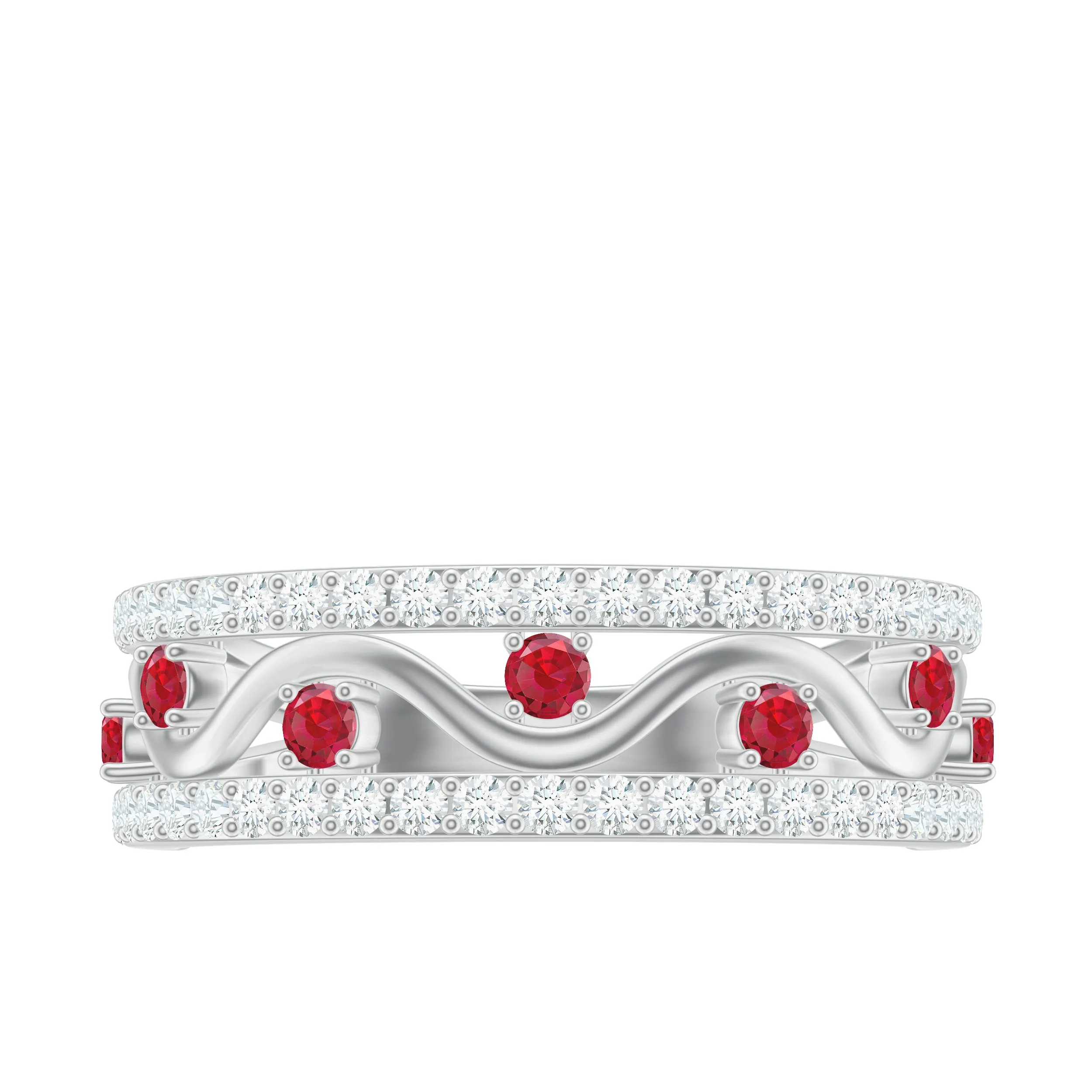 Created Ruby and Moissanite Designer Wedding Band Ring in Gold