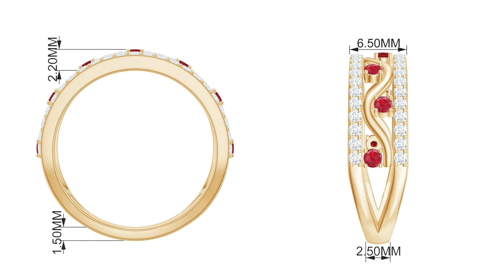 Created Ruby and Moissanite Designer Wedding Band Ring in Gold