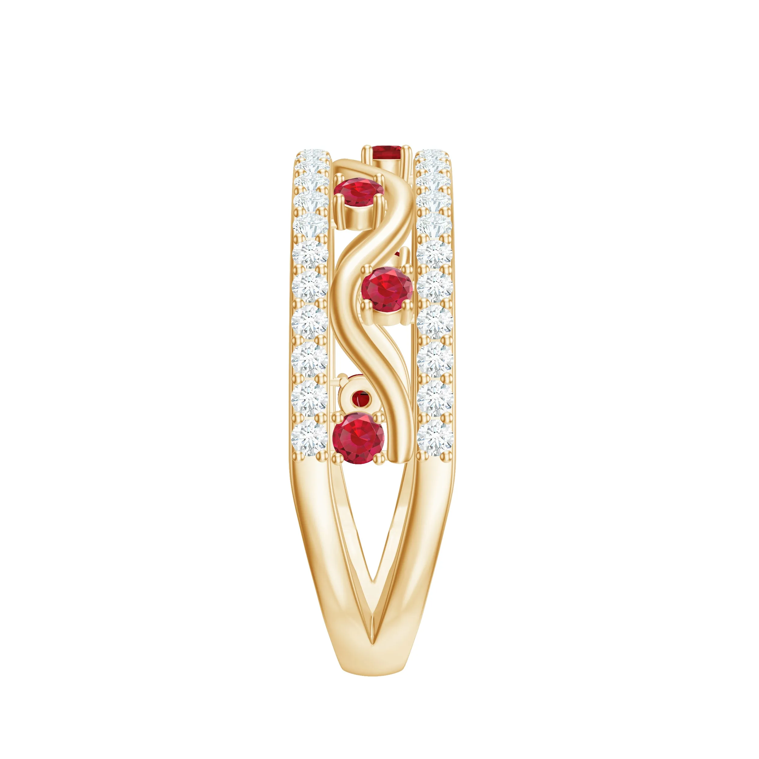 Created Ruby and Moissanite Designer Wedding Band Ring in Gold