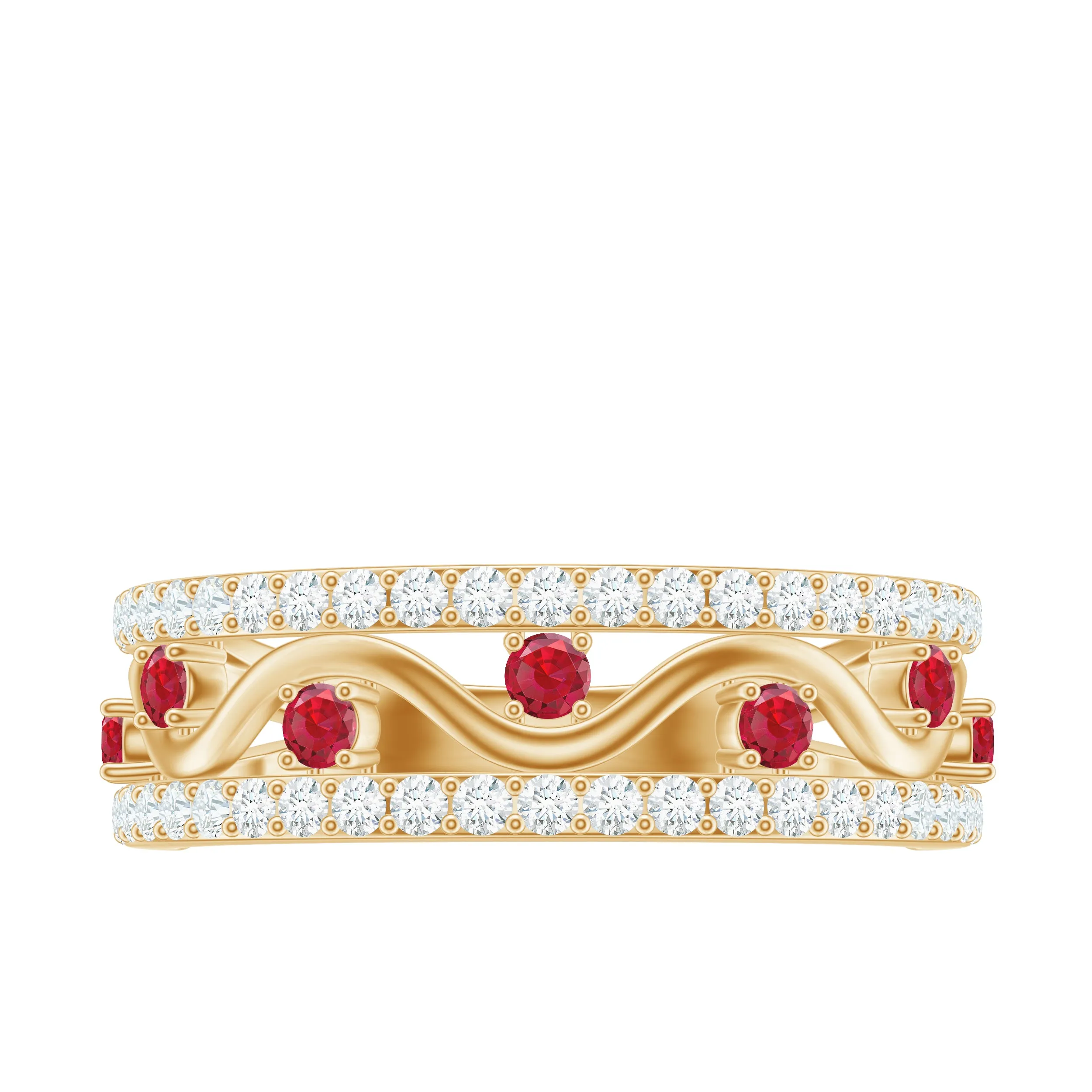 Created Ruby and Moissanite Designer Wedding Band Ring in Gold