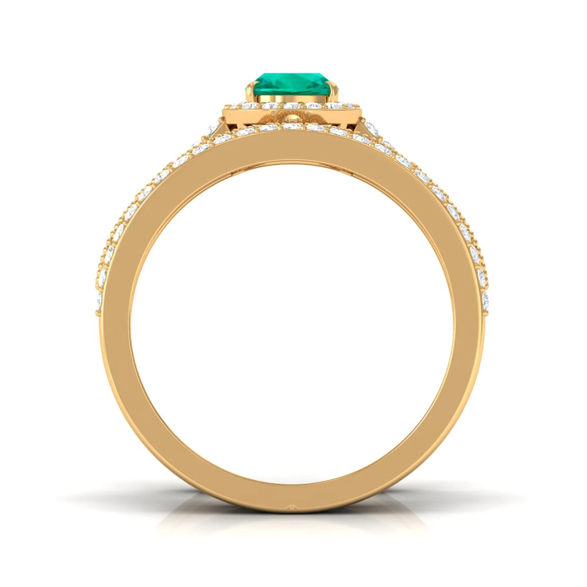 Cushion Cut Emerald Stackable Ring Set with Moissanite