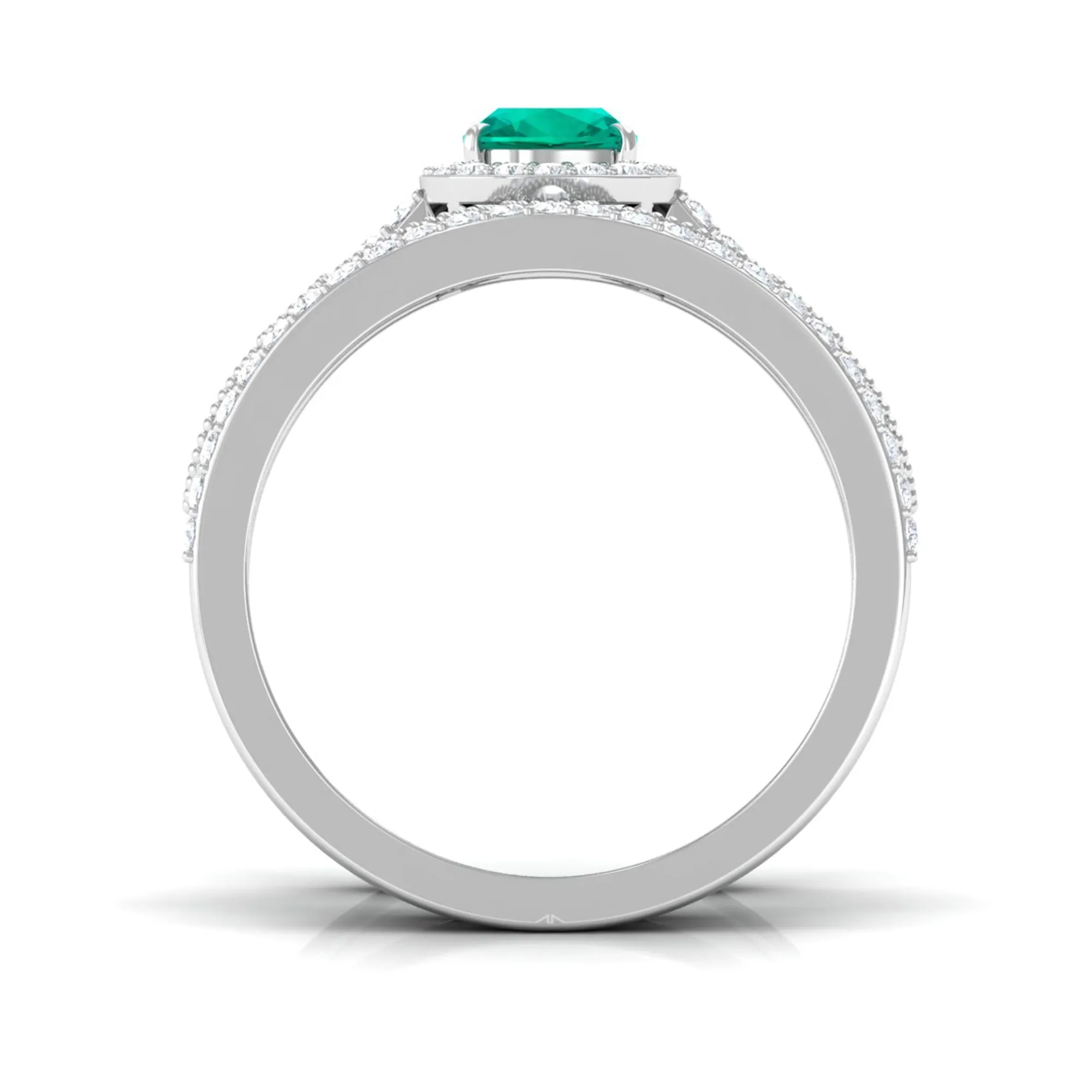 Cushion Cut Emerald Stackable Ring Set with Moissanite